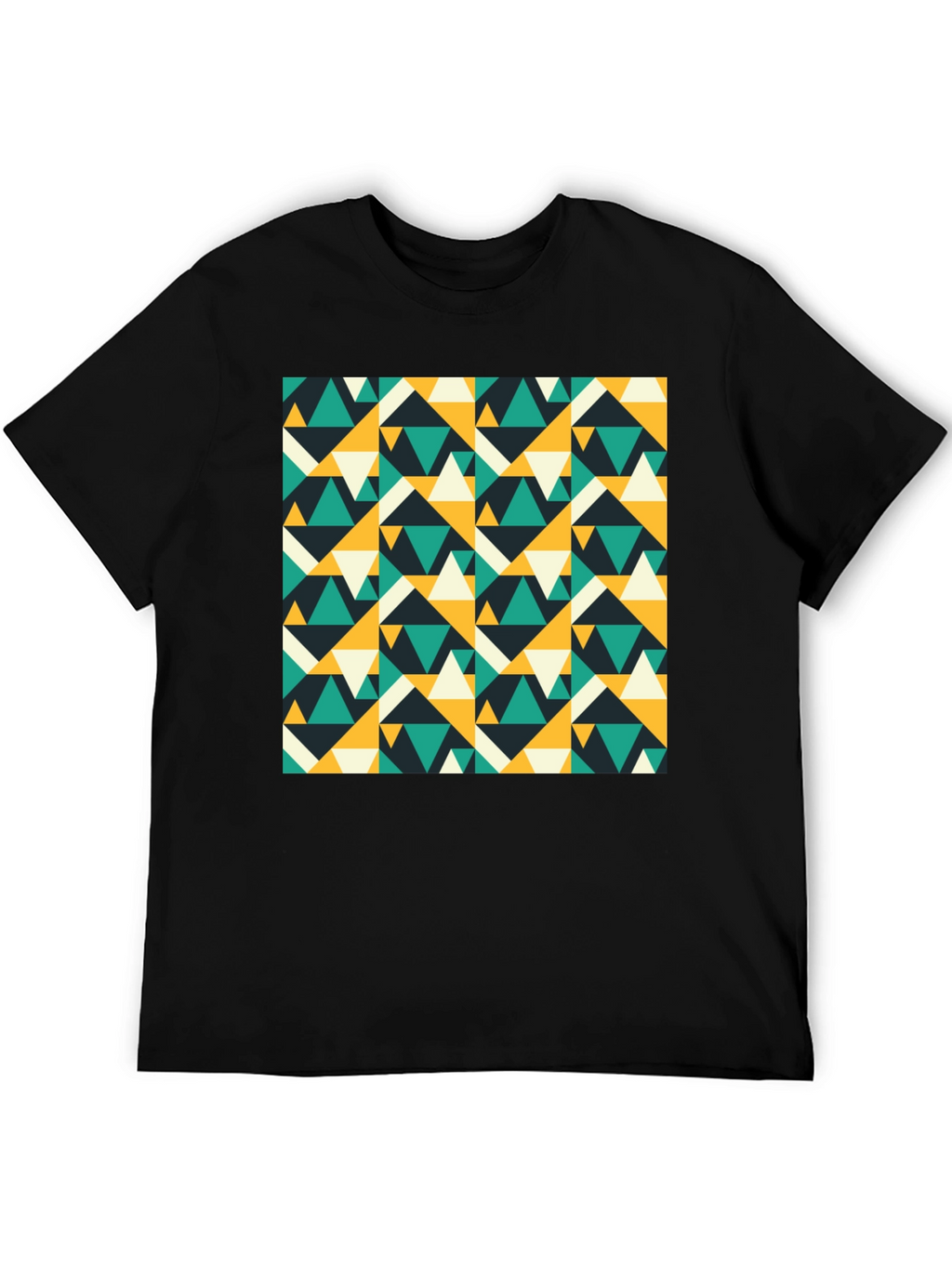 Geometric Triangle Pattern Black T-Shirt