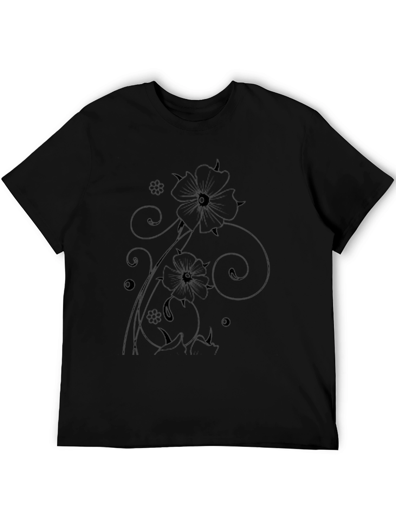 Mens Black Floral Graphic Tee Shirt