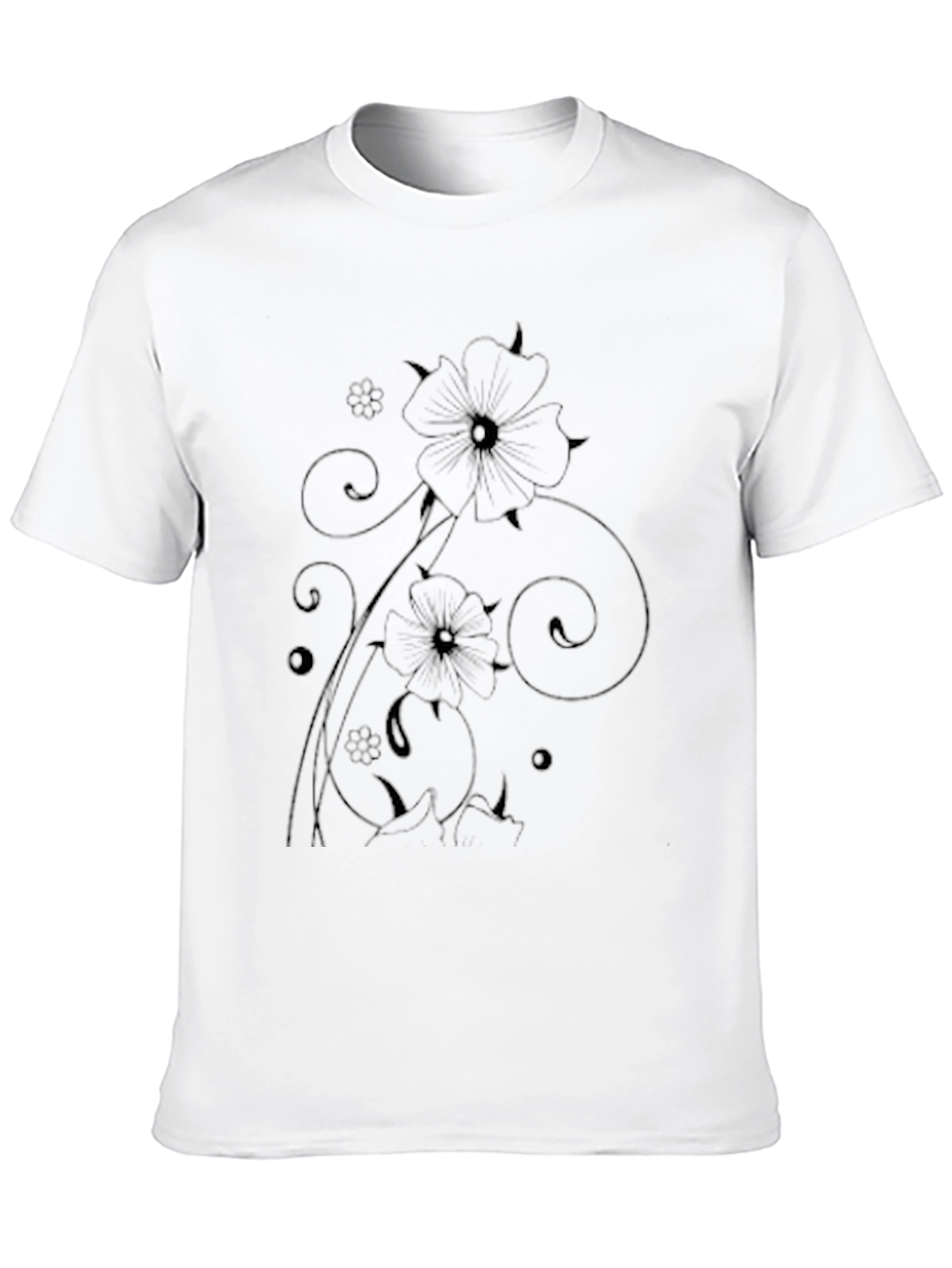 Mens Black Floral Graphic Tee Shirt