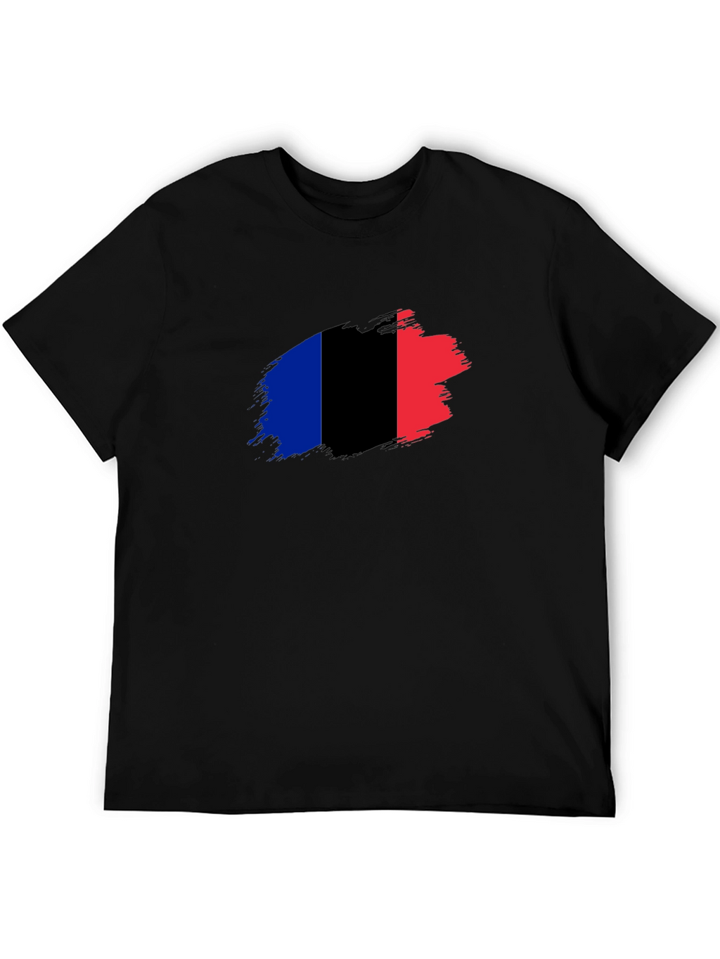 French Flag Brush Stroke Black T-Shirt