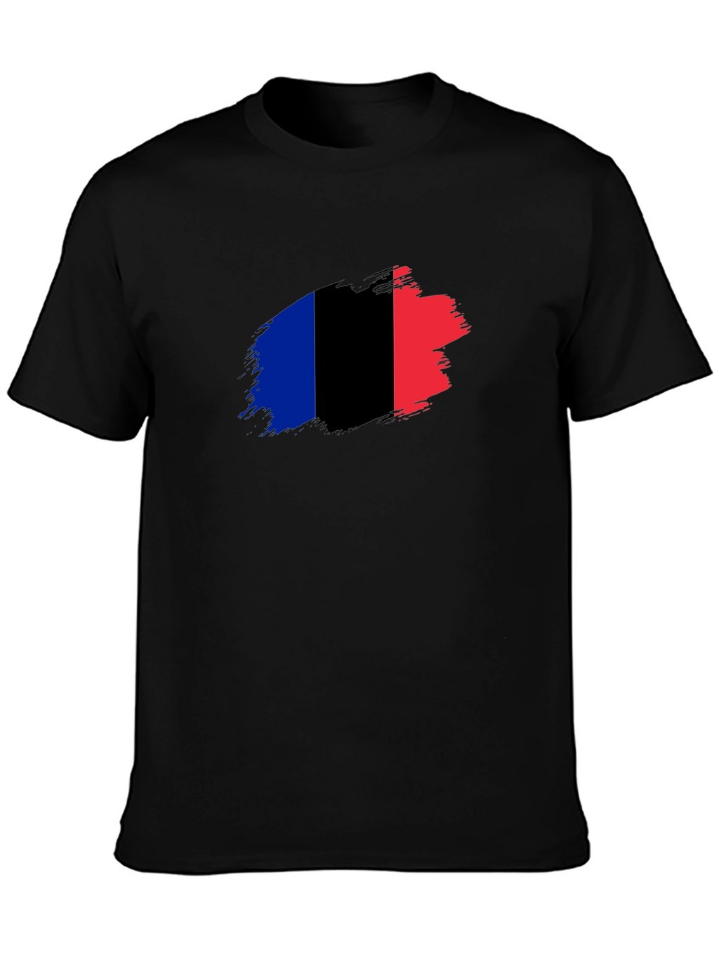 French Flag Brush Stroke Black T-Shirt