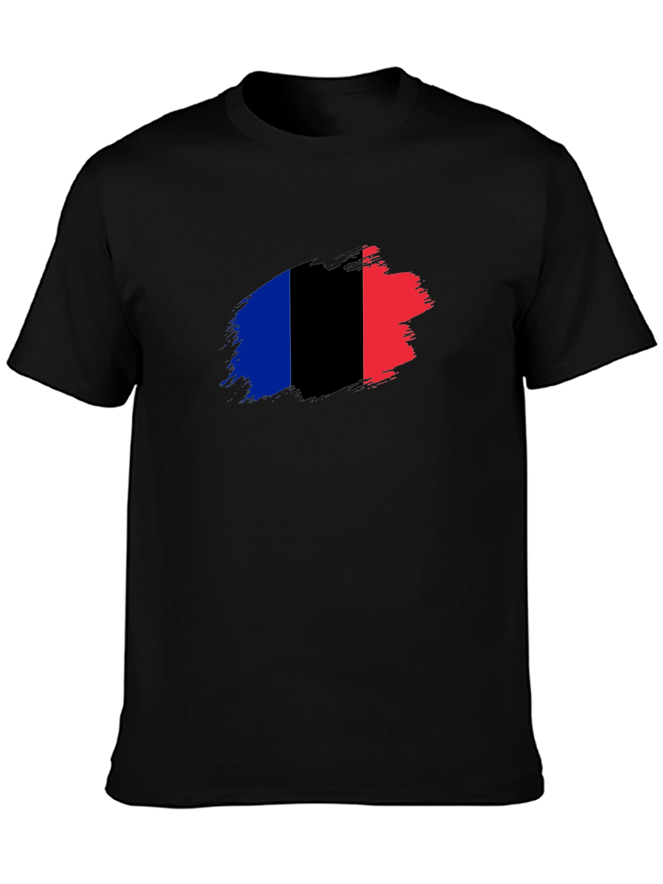 French Flag Brush Stroke Black T-Shirt