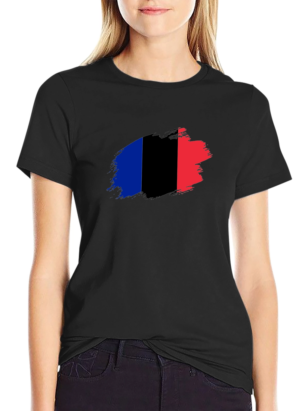 French Flag Brush Stroke Black T-Shirt