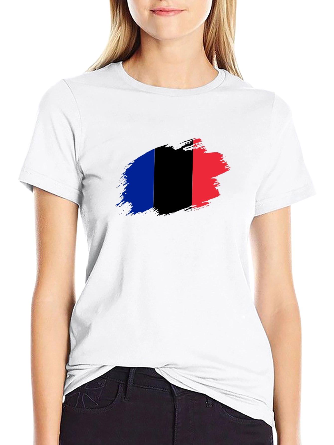 French Flag Brush Stroke Black T-Shirt