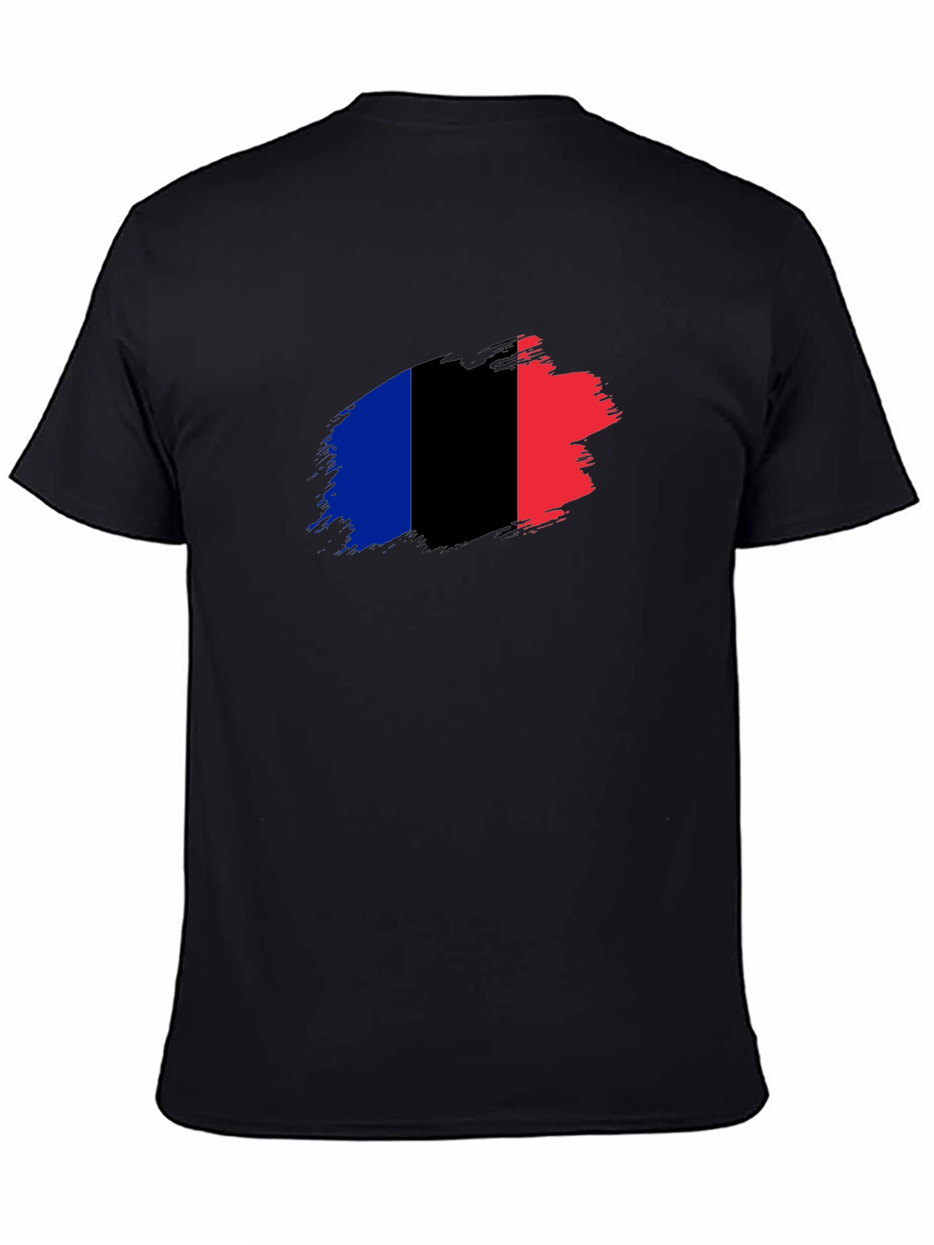French Flag Brush Stroke Black T-Shirt