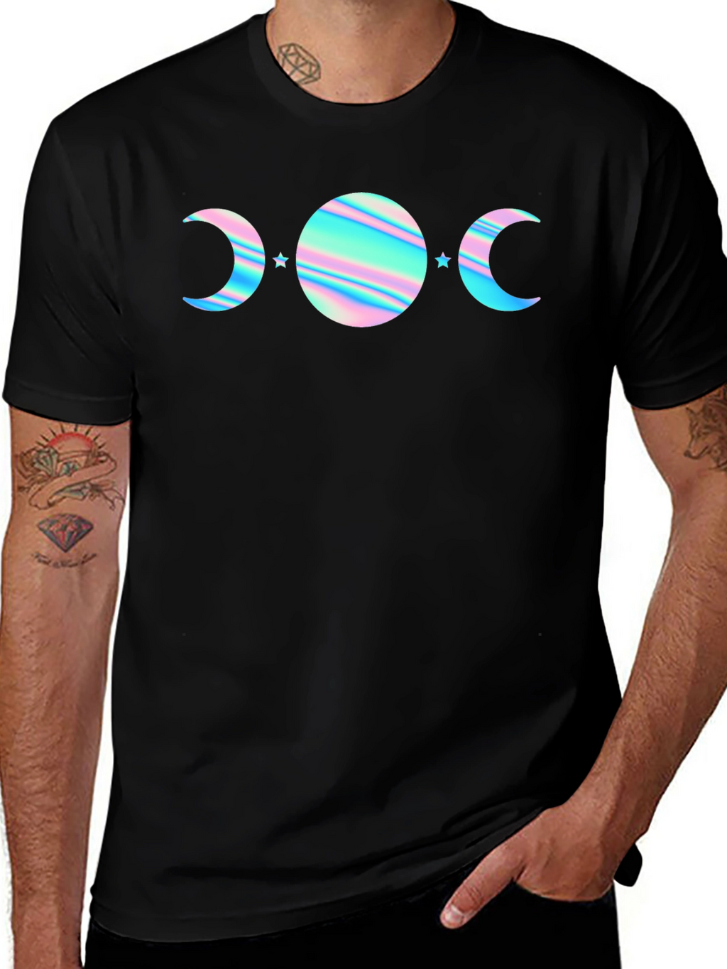 Holographic Moon Phase T-Shirt - Black