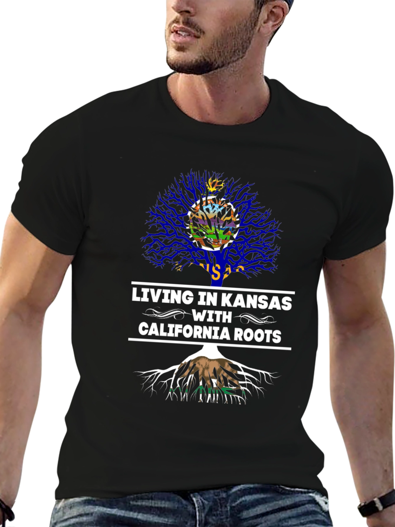 Kansas Living with California Roots T-Shirt