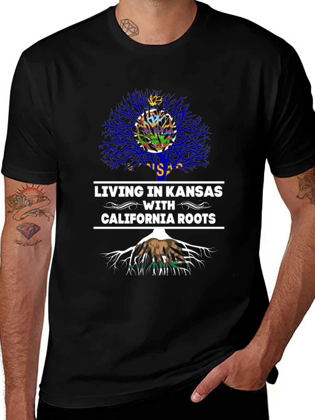 Kansas Living with California Roots T-Shirt