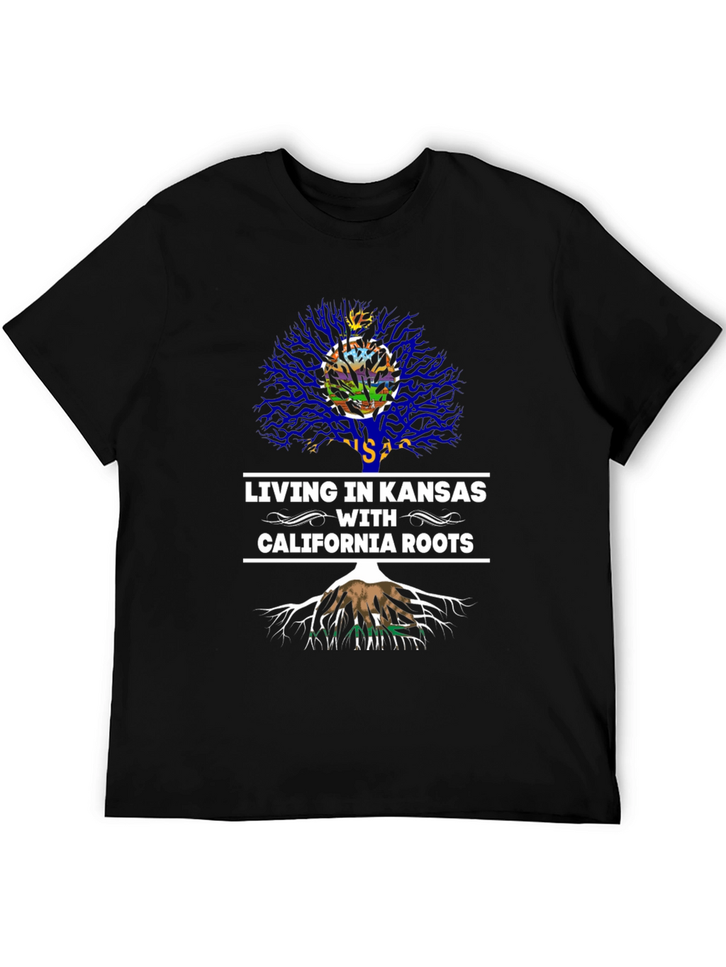 Kansas Living with California Roots T-Shirt