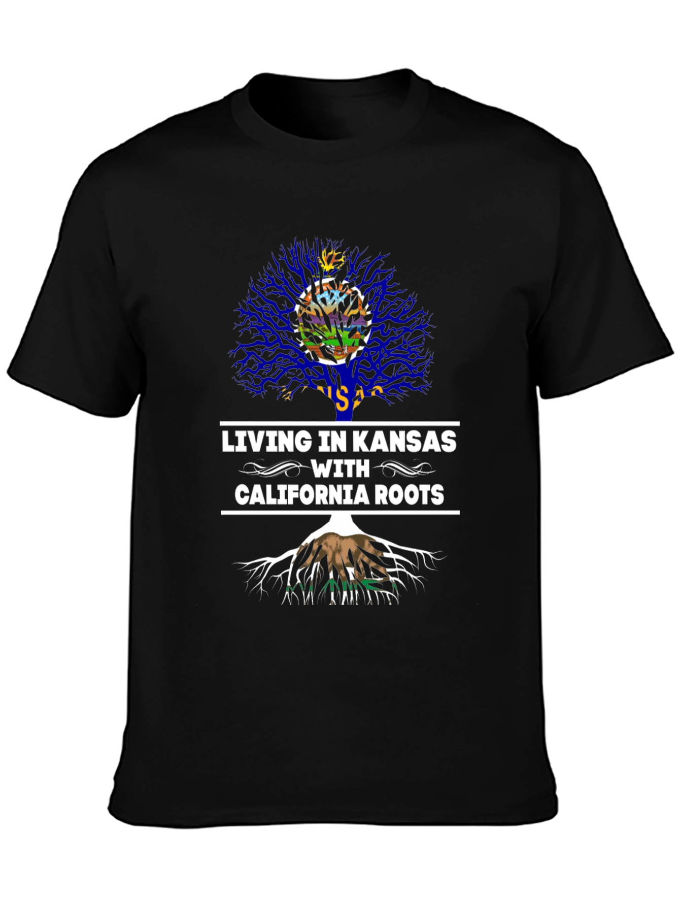 Kansas Living with California Roots T-Shirt