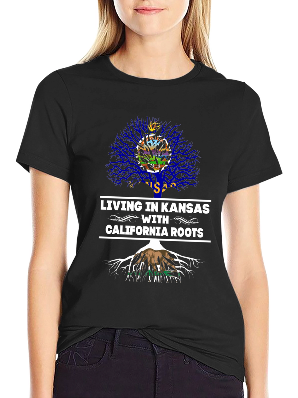 Kansas Living with California Roots T-Shirt
