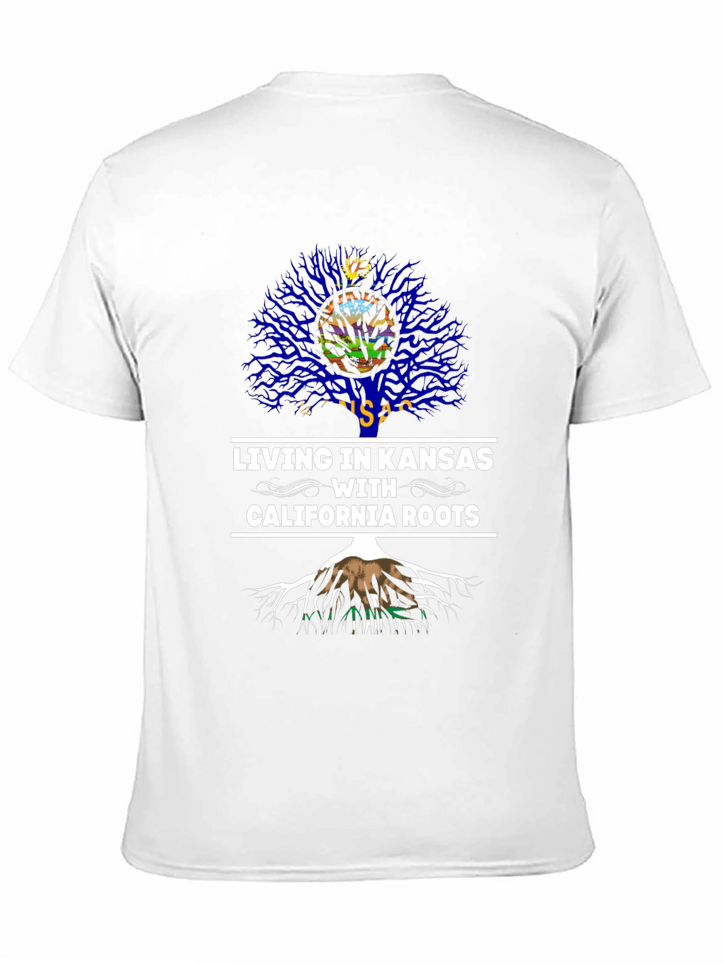 Kansas Living with California Roots T-Shirt