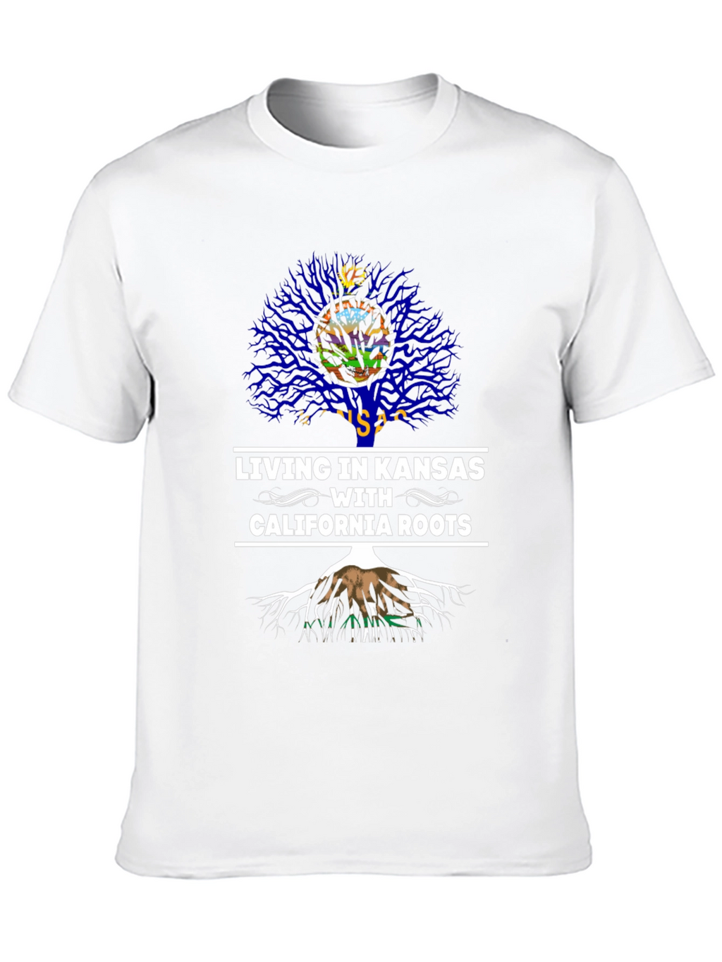 Kansas Living with California Roots T-Shirt