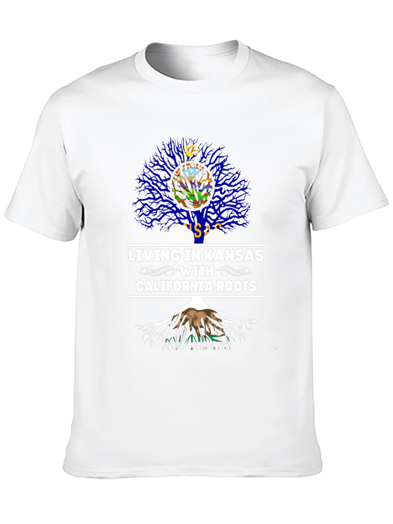 Kansas Living with California Roots T-Shirt