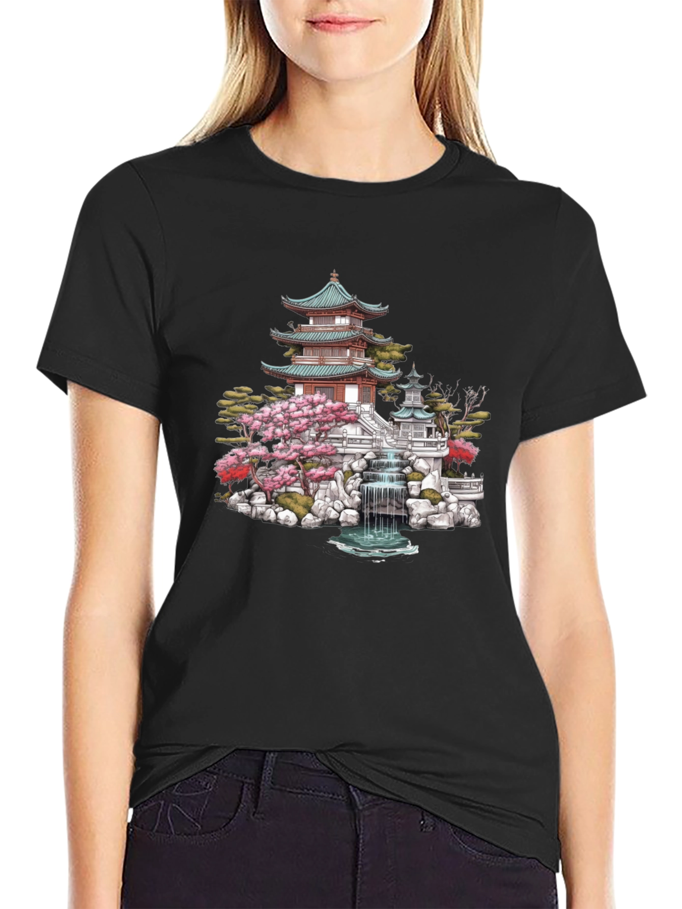Japanese Temple Garden Graphic Tee - Black