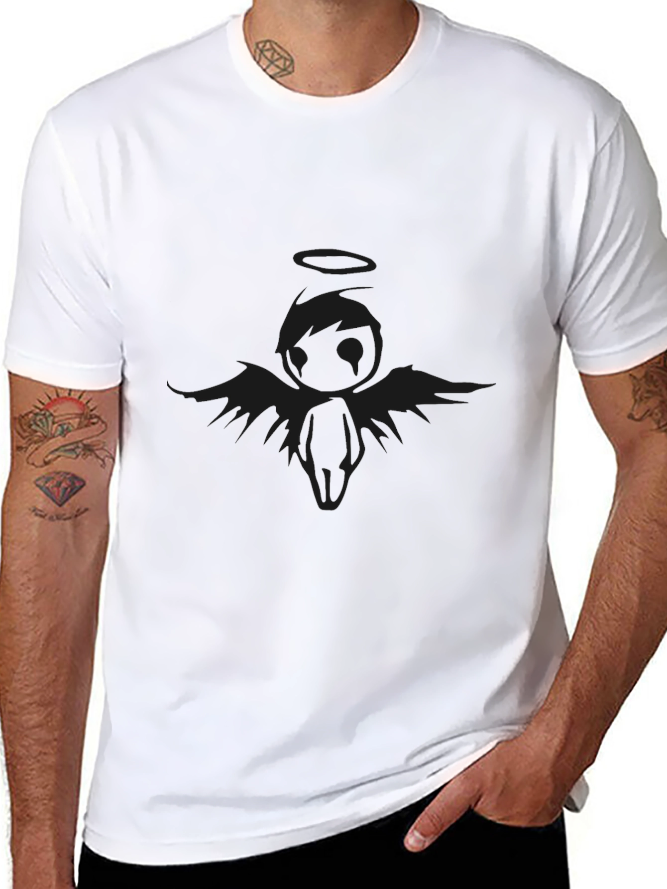 Mens Black Angel Graphic T-Shirt