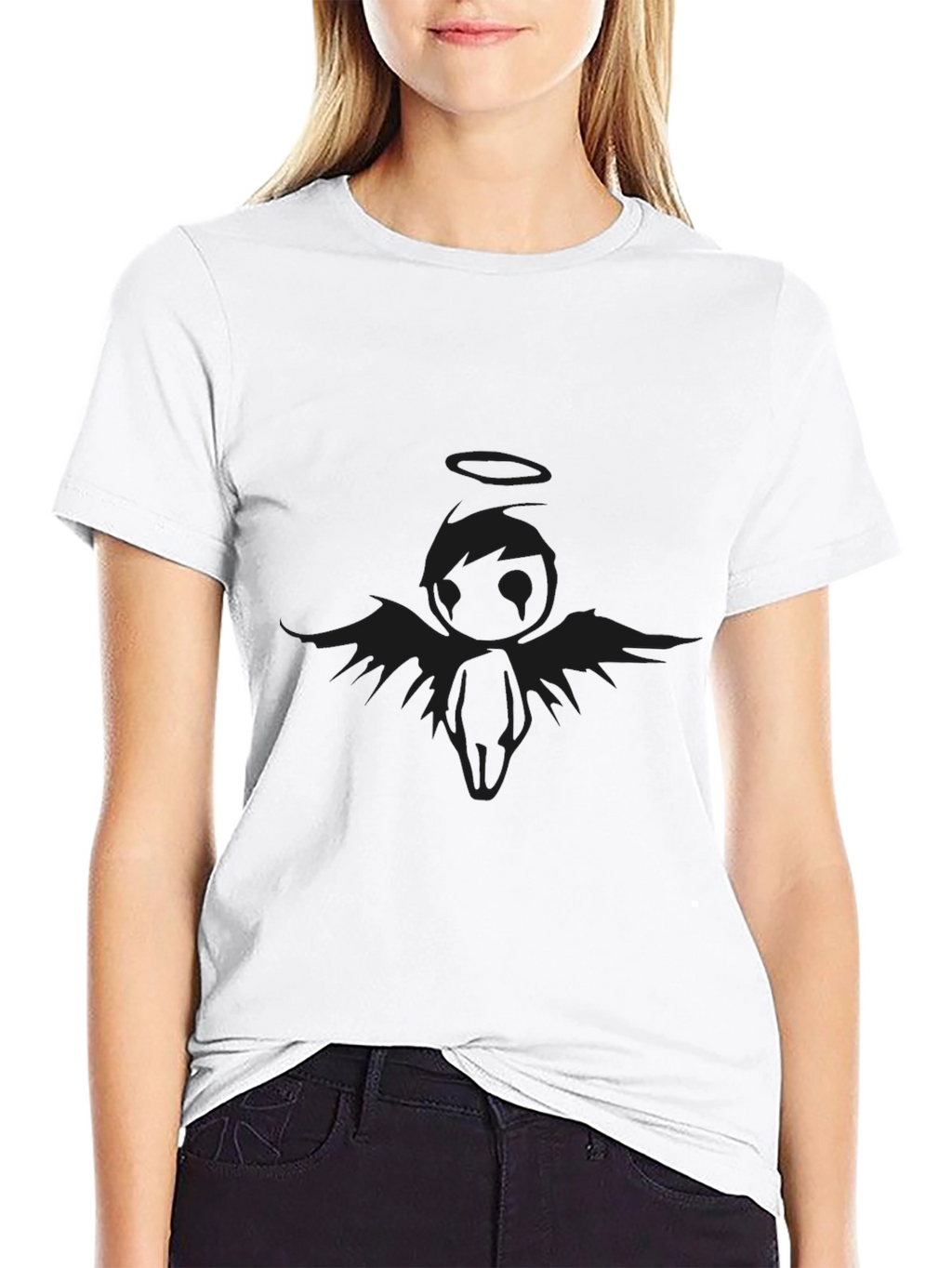 Mens Black Angel Graphic T-Shirt