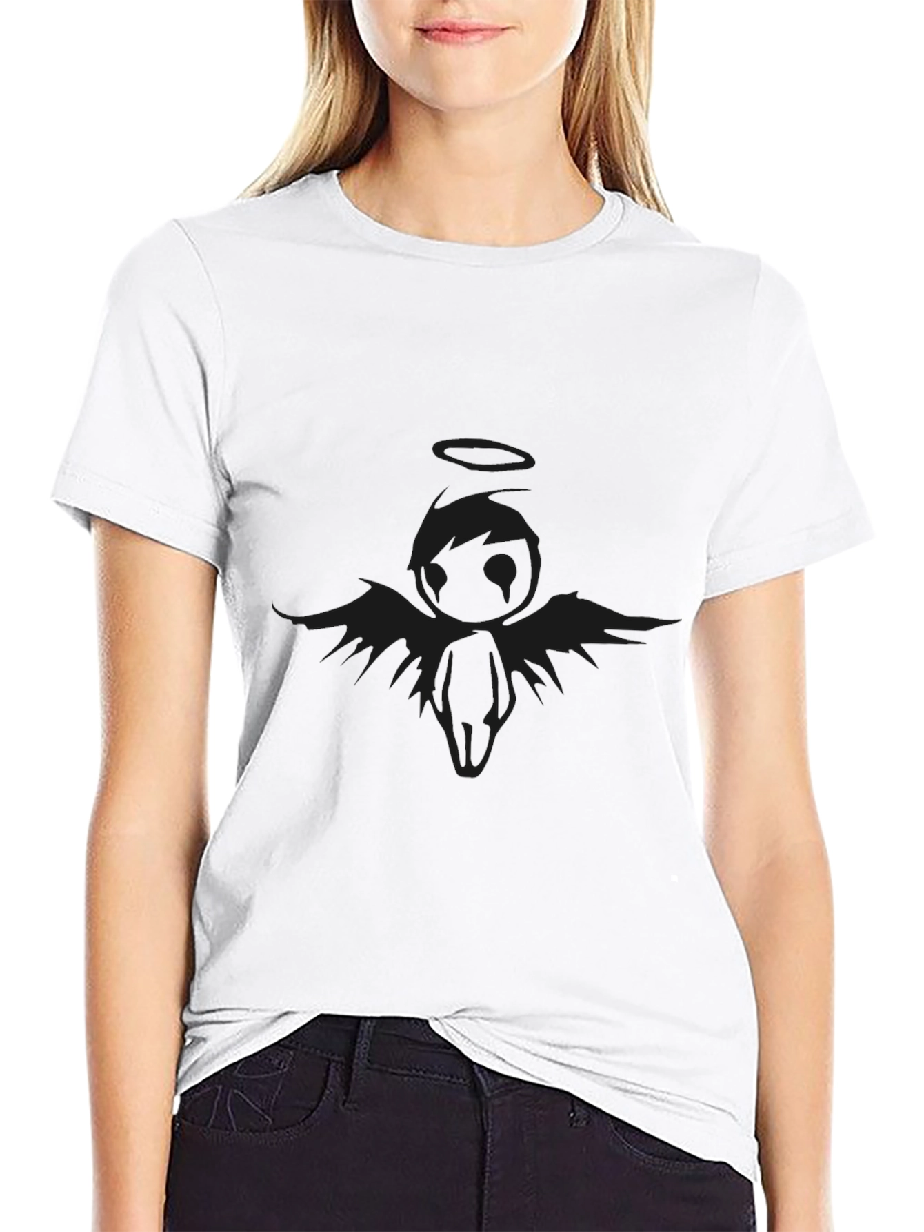 Mens Black Angel Graphic T-Shirt