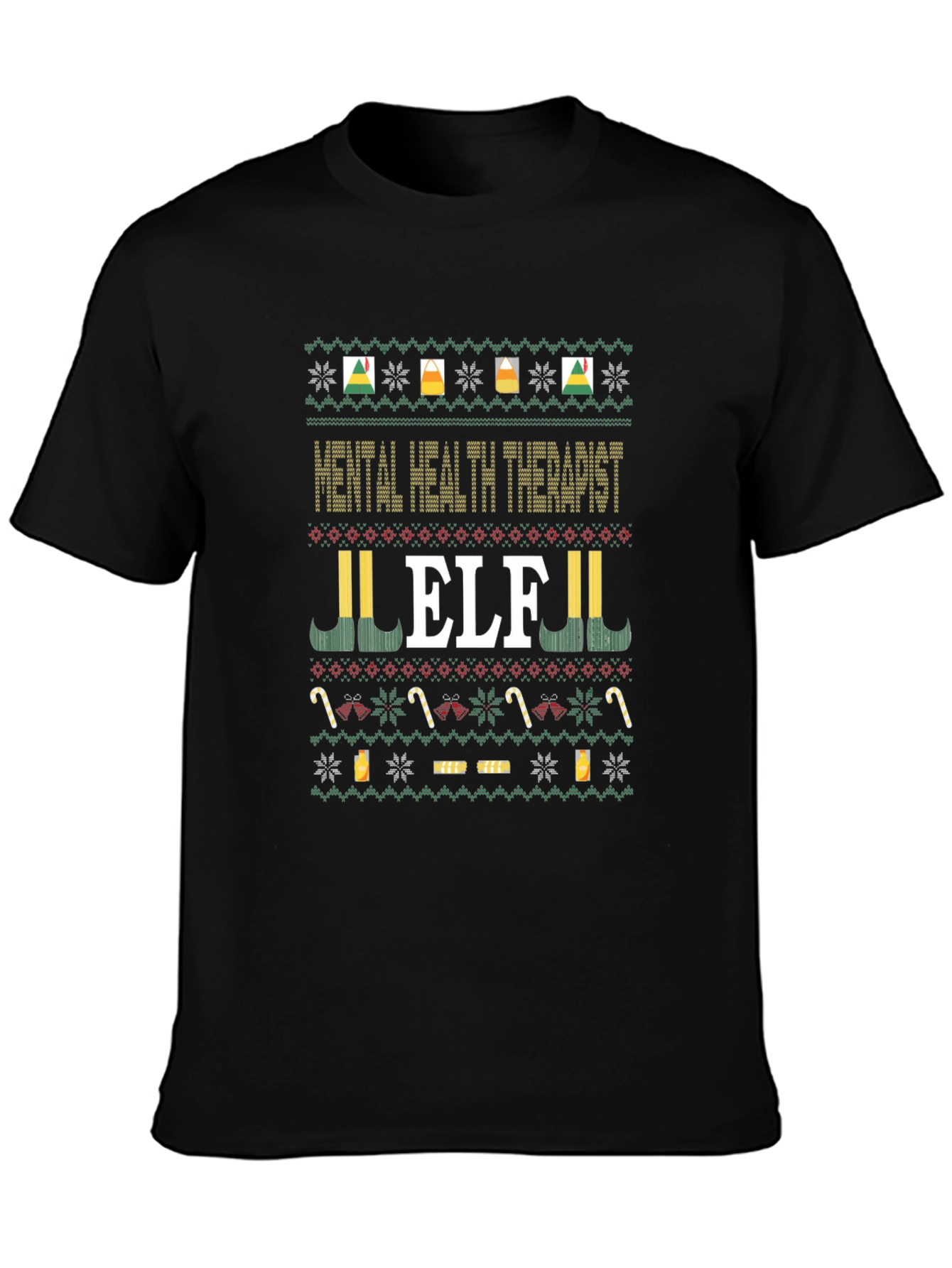 Mental Health Therapist Elf Ugly Christmas Sweater T-Shirt