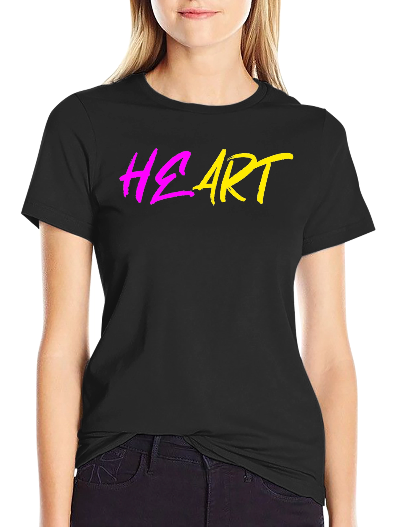 Heart Graphic Black Tee - Trendy Casual Wear