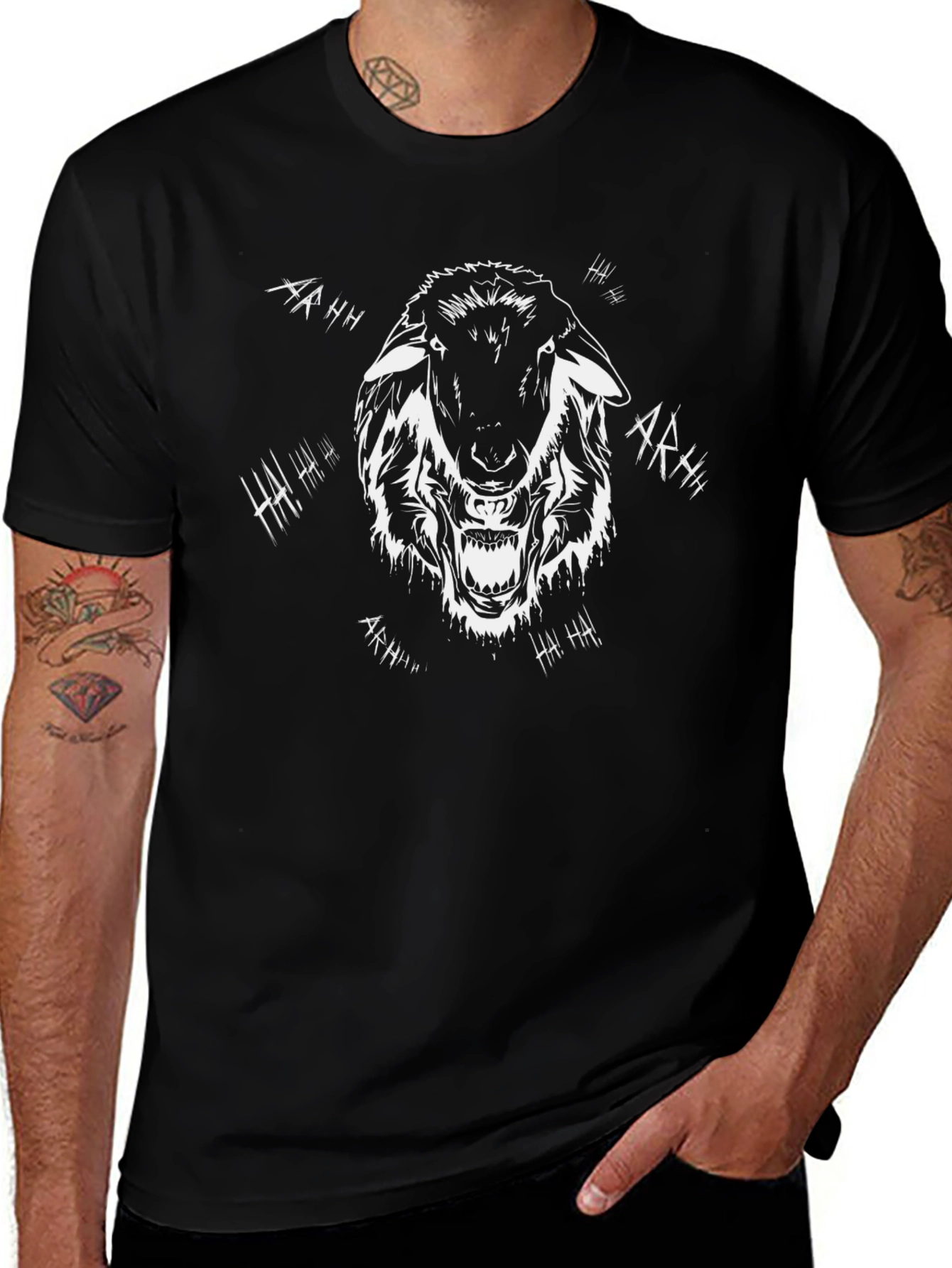 Mens Black Graphic Tee - Angry Sheep Design