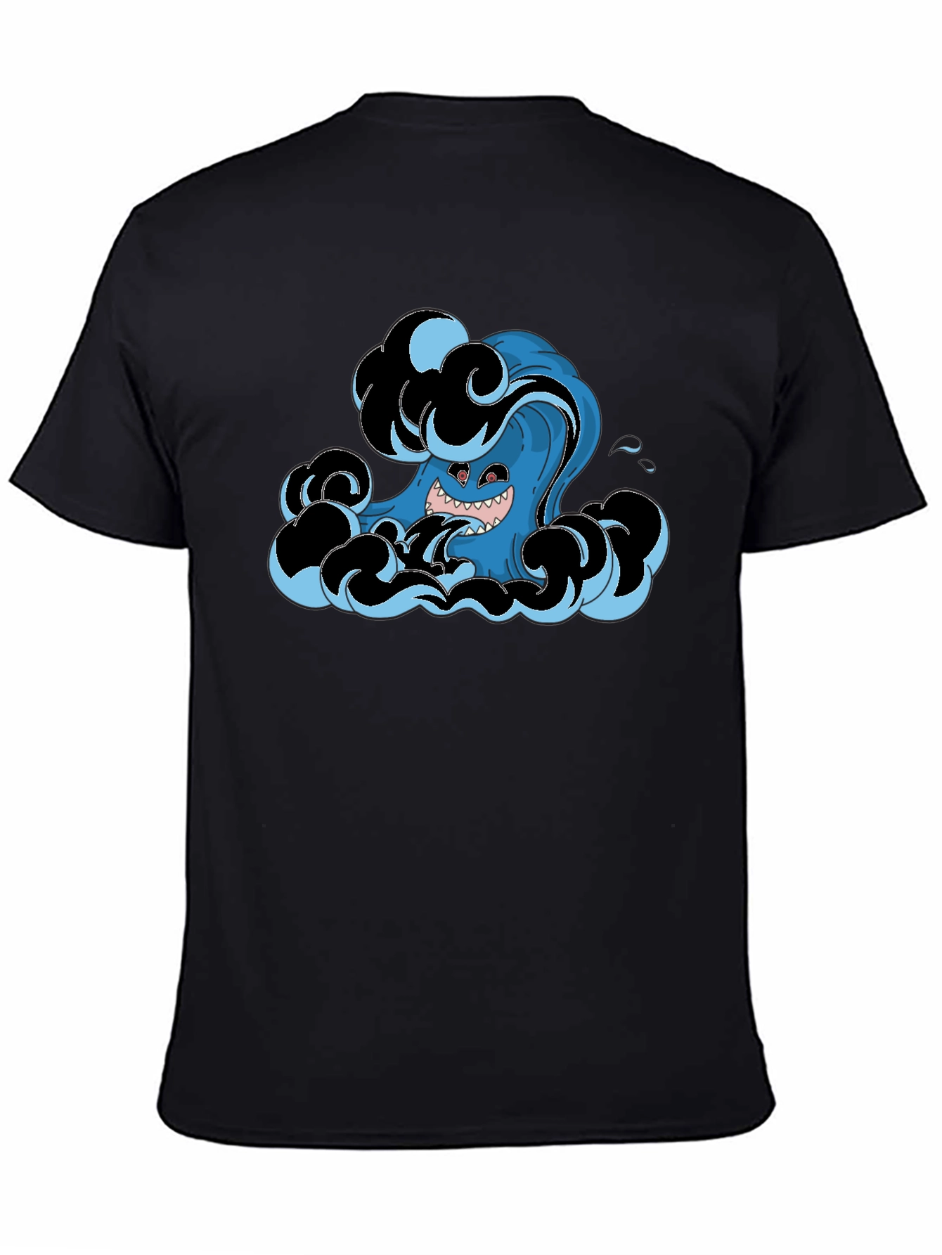 Mens Black T-Shirt with Wave Monster Graphic