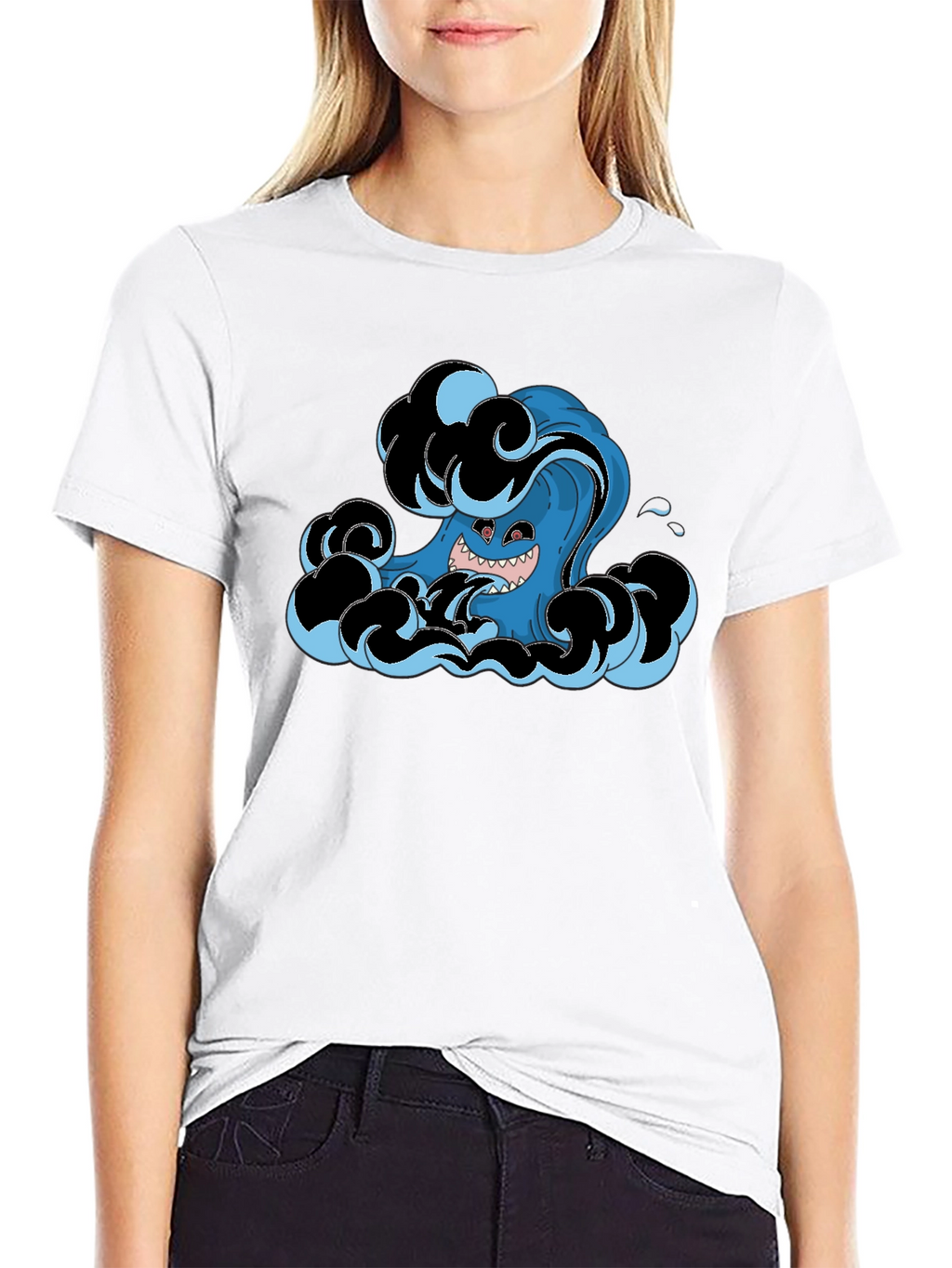 Mens Black T-Shirt with Wave Monster Graphic