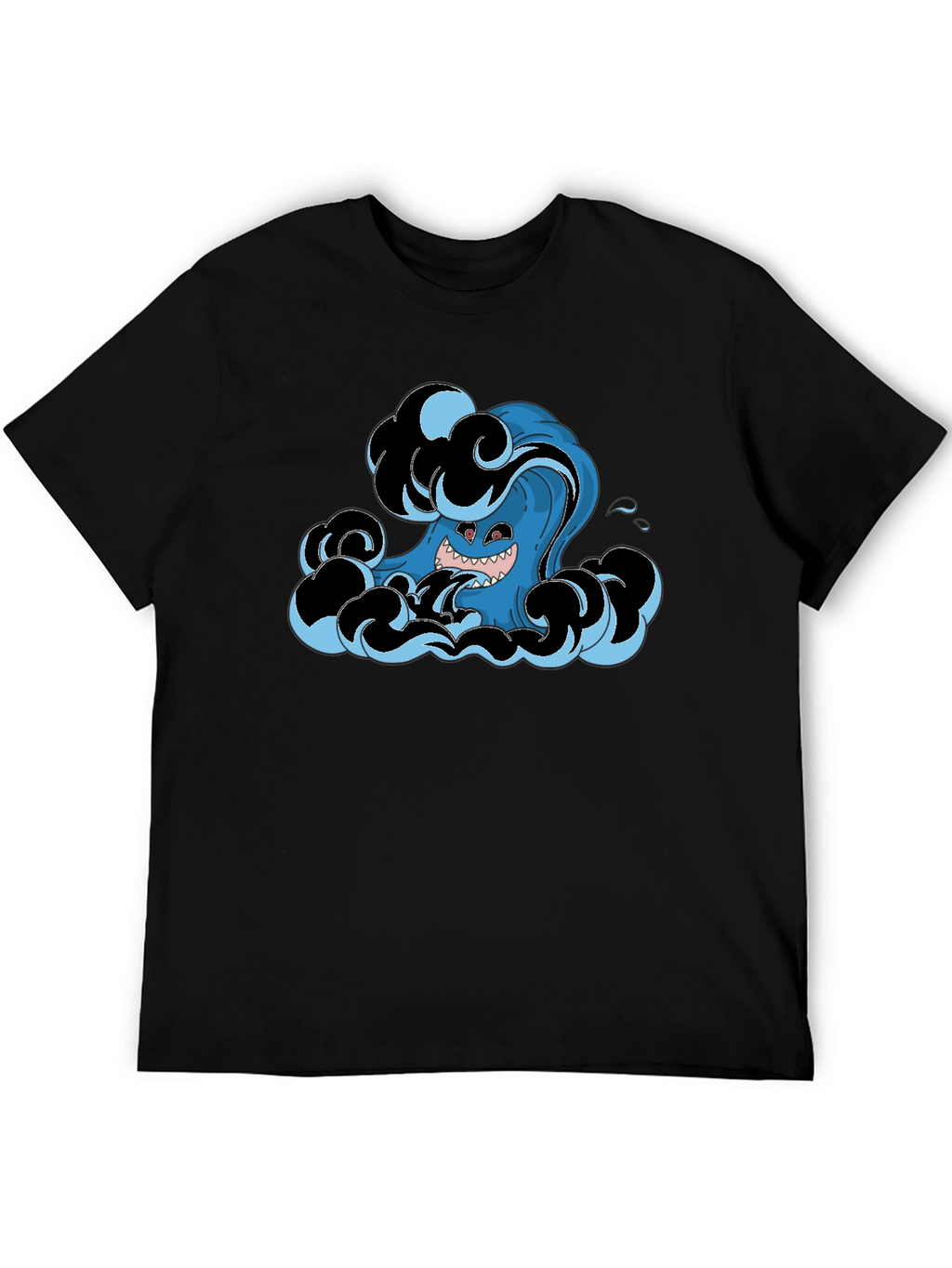 Mens Black T-Shirt with Wave Monster Graphic