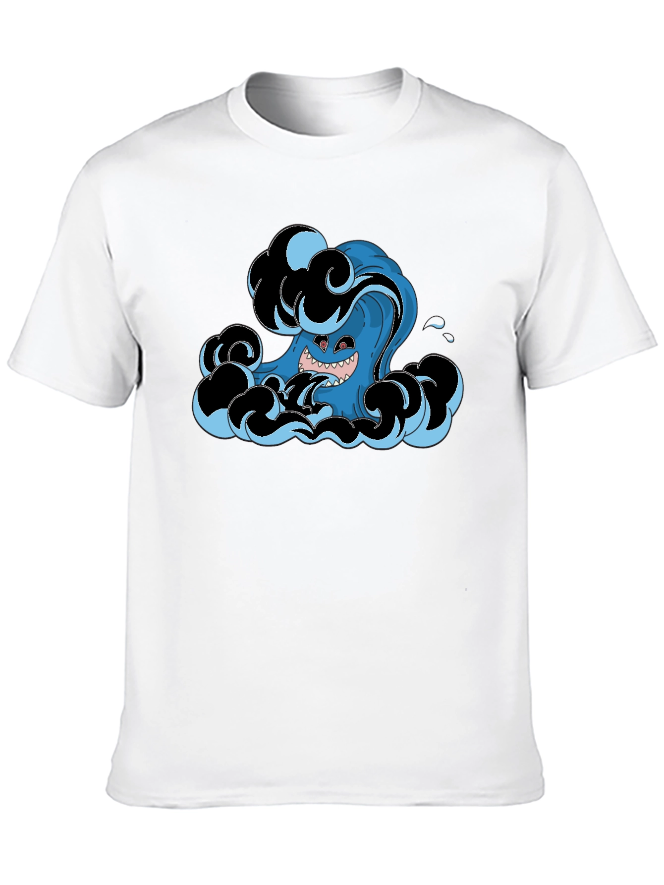 Mens Black T-Shirt with Wave Monster Graphic
