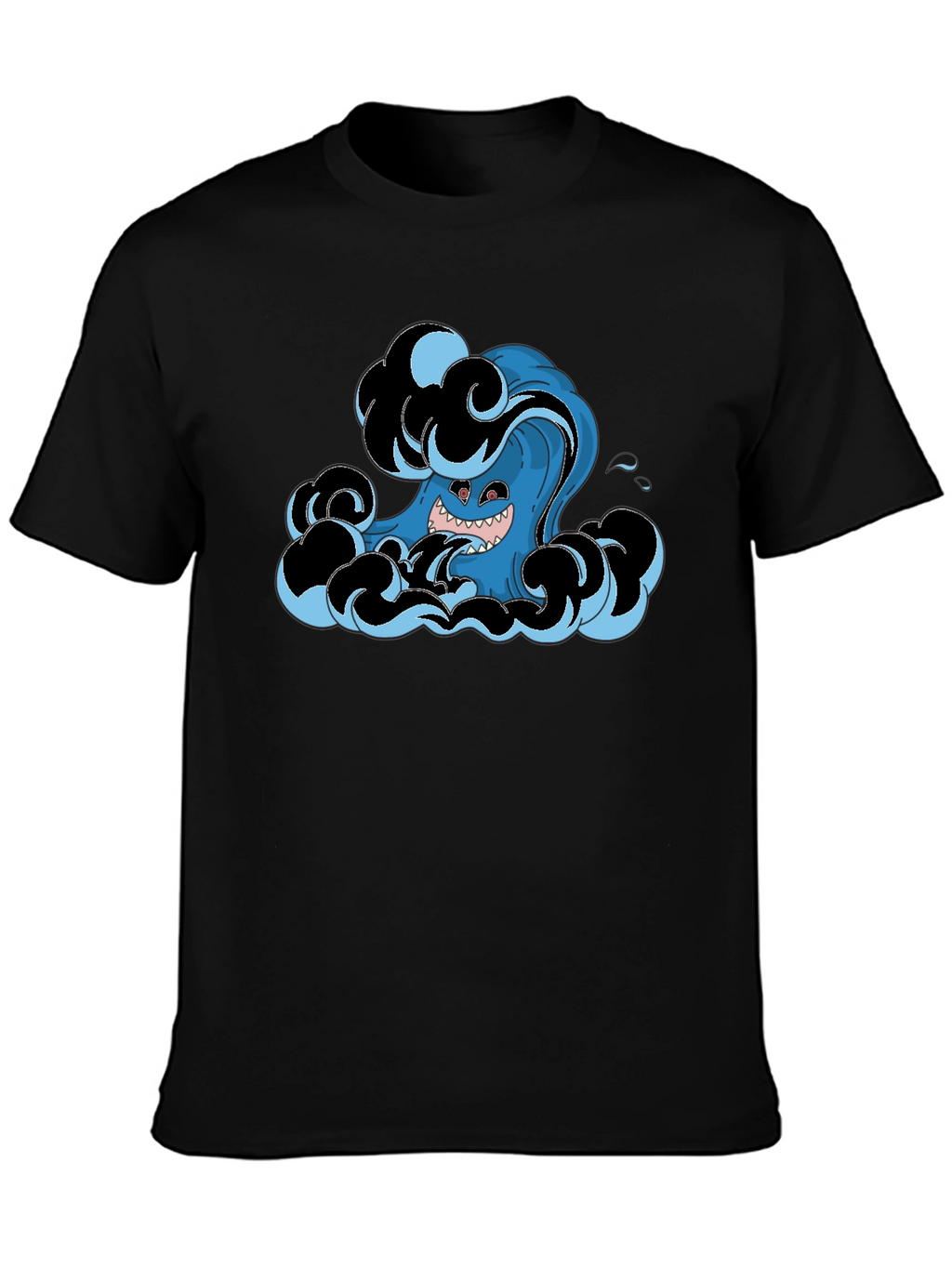 Mens Black T-Shirt with Wave Monster Graphic