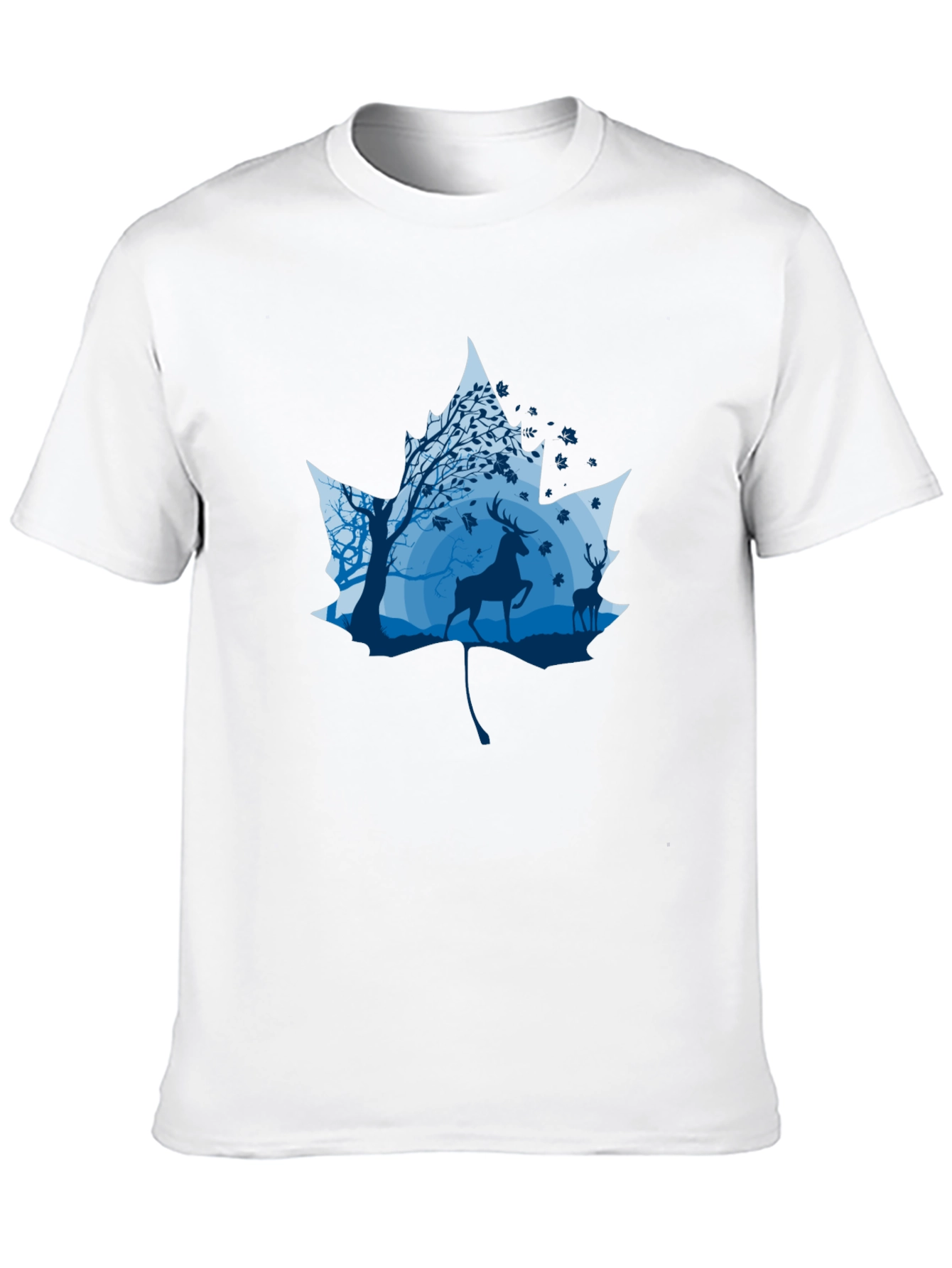 Nature Deer Maple Leaf Graphic Black T-Shirt