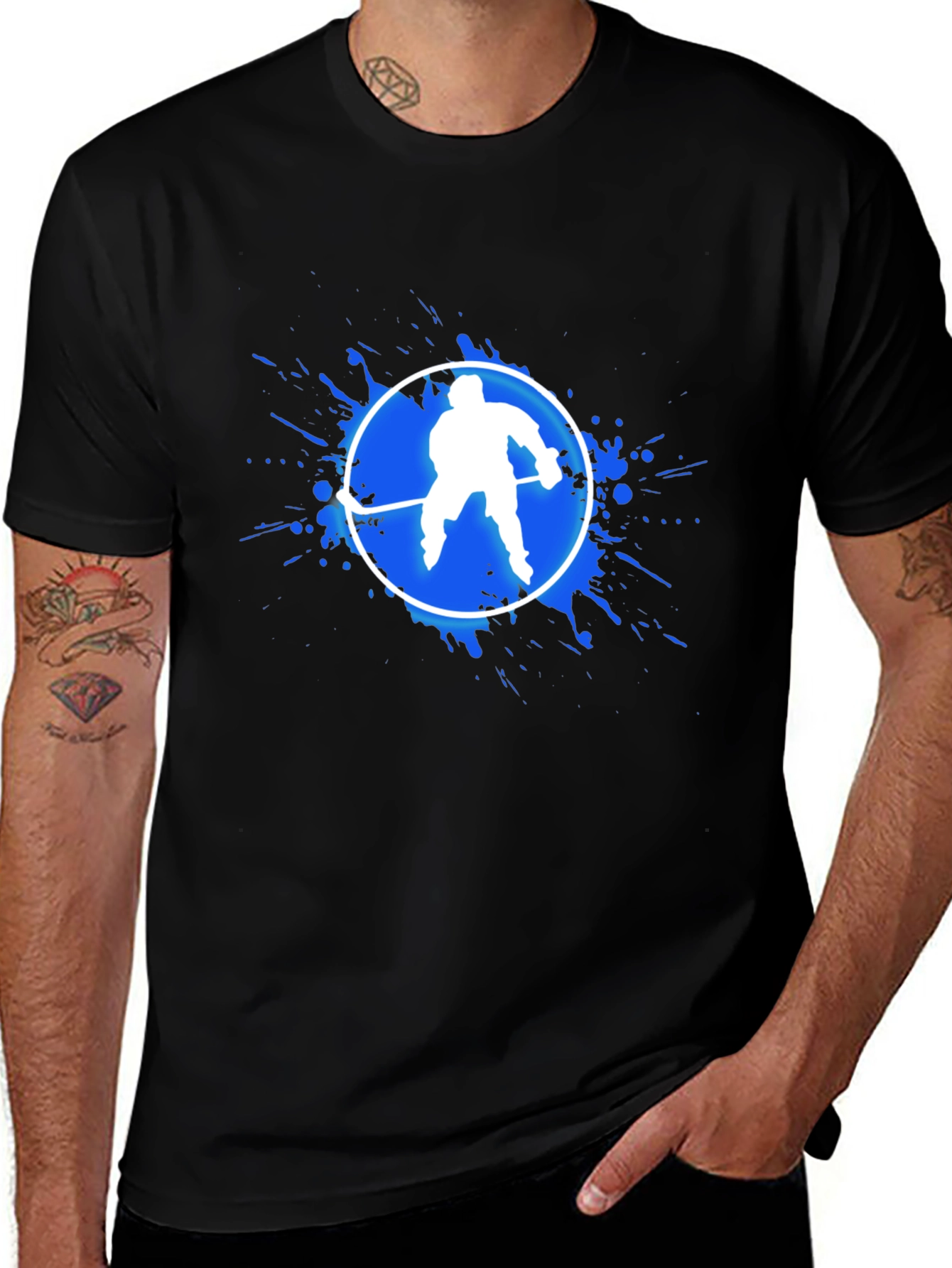 Hockey Player Graphic T-Shirt - Black