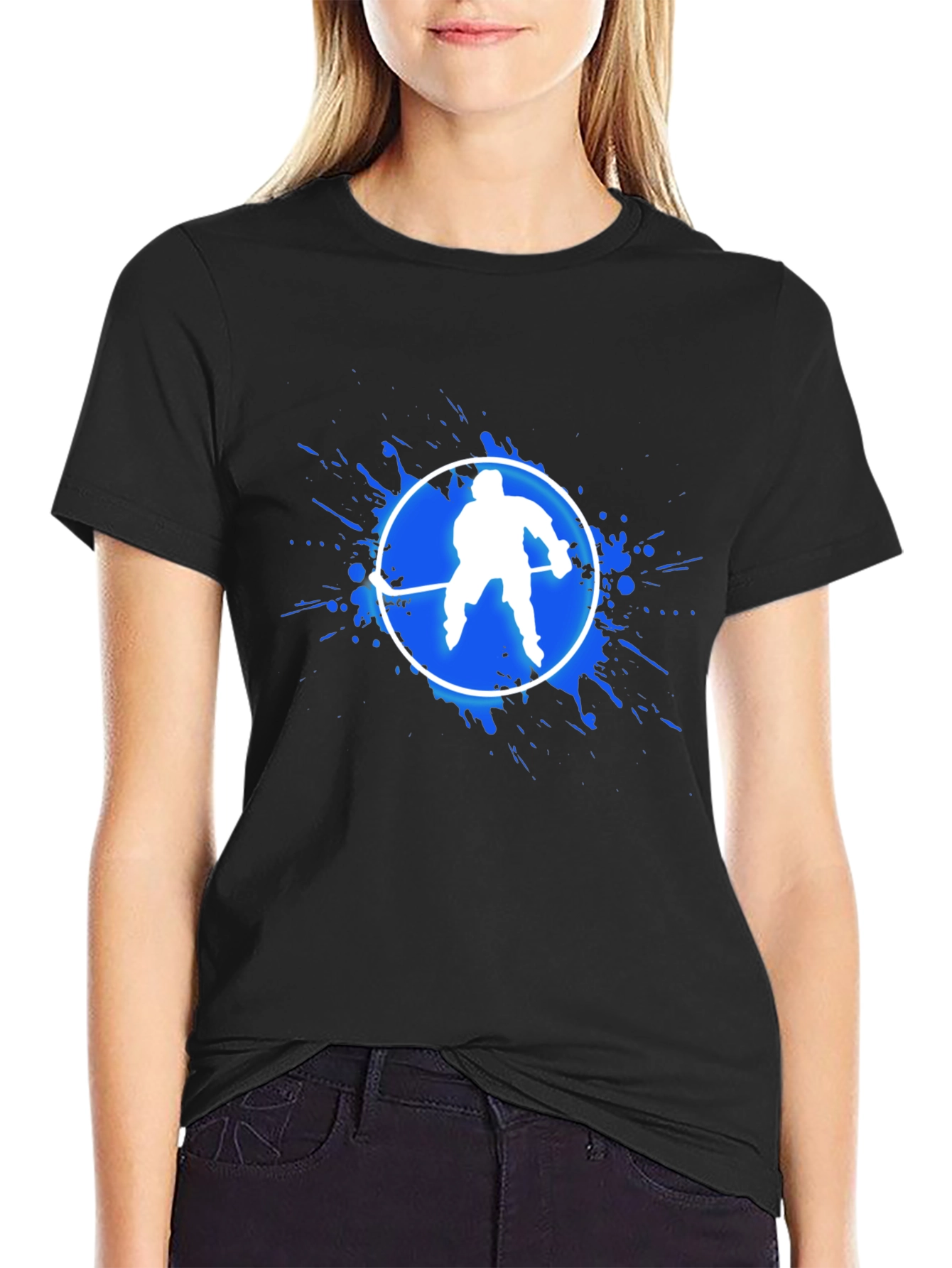 Hockey Player Graphic T-Shirt - Black
