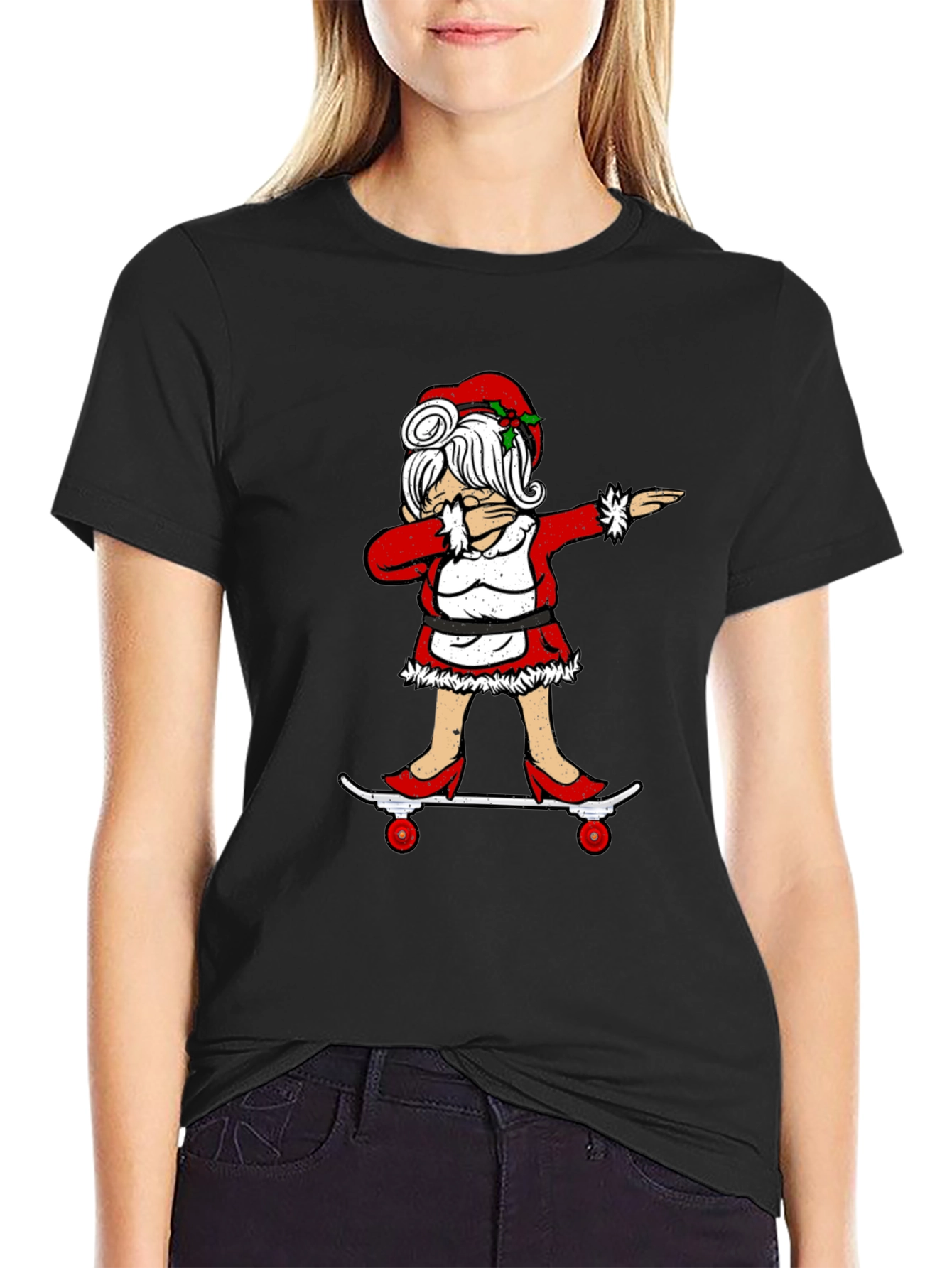 Mrs. Claus Dabbing on Skateboard T-Shirt