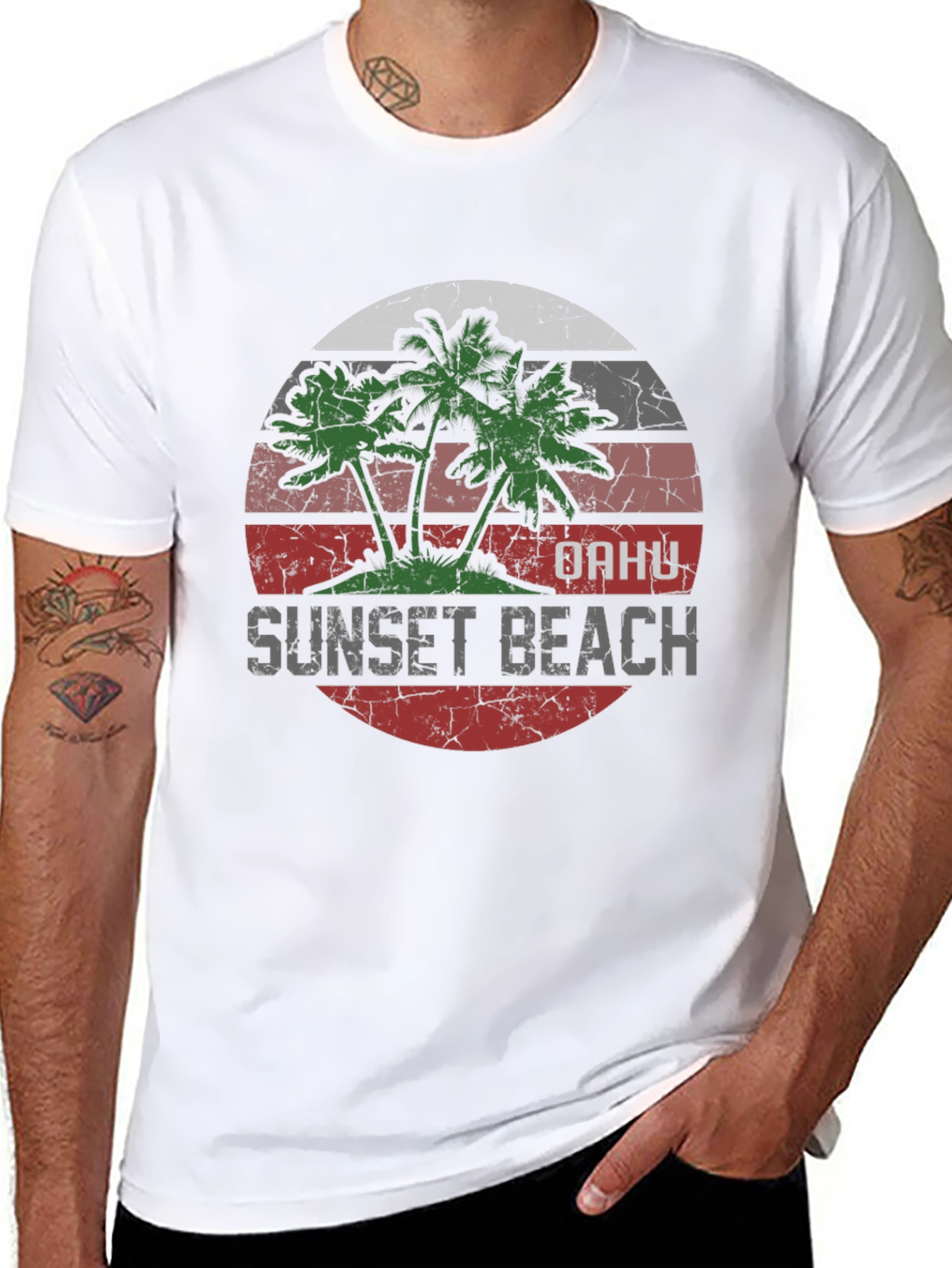Oahu Sunset Beach Graphic T-Shirt