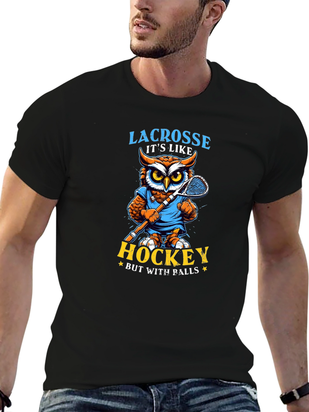 Lacrosse Owl T-Shirt - Hockey with Balls