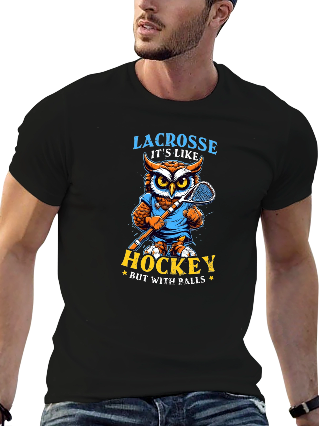 Lacrosse Owl T-Shirt - Hockey with Balls