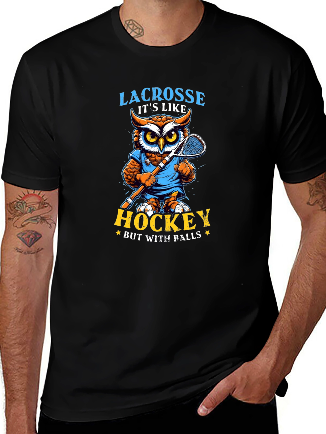 Lacrosse Owl T-Shirt - Hockey with Balls