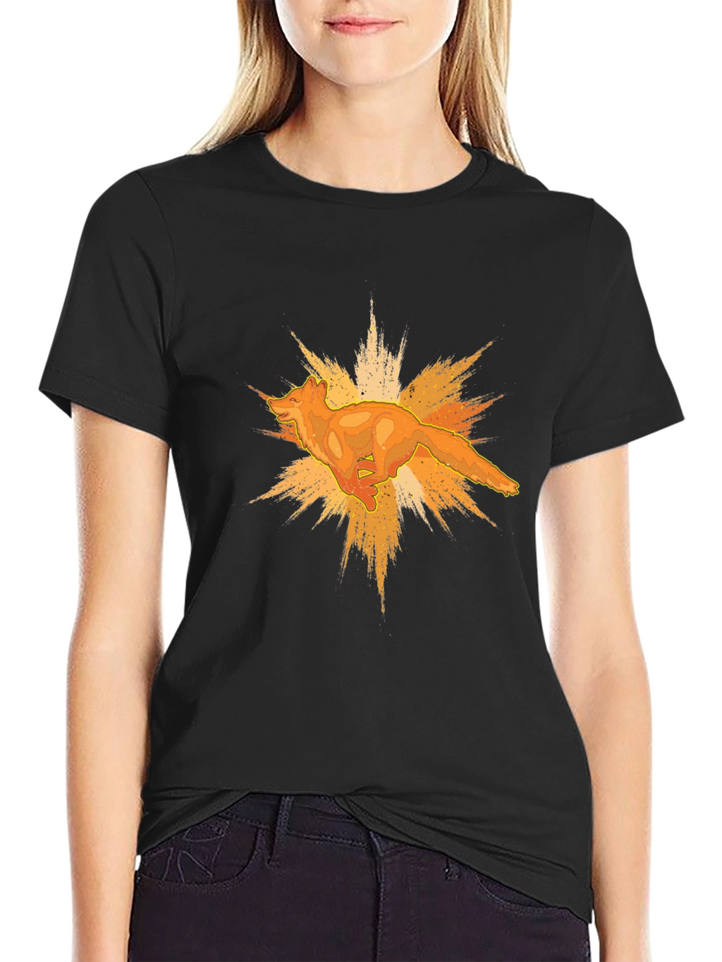 Bold Black T-Shirt with Abstract Fox Graphic