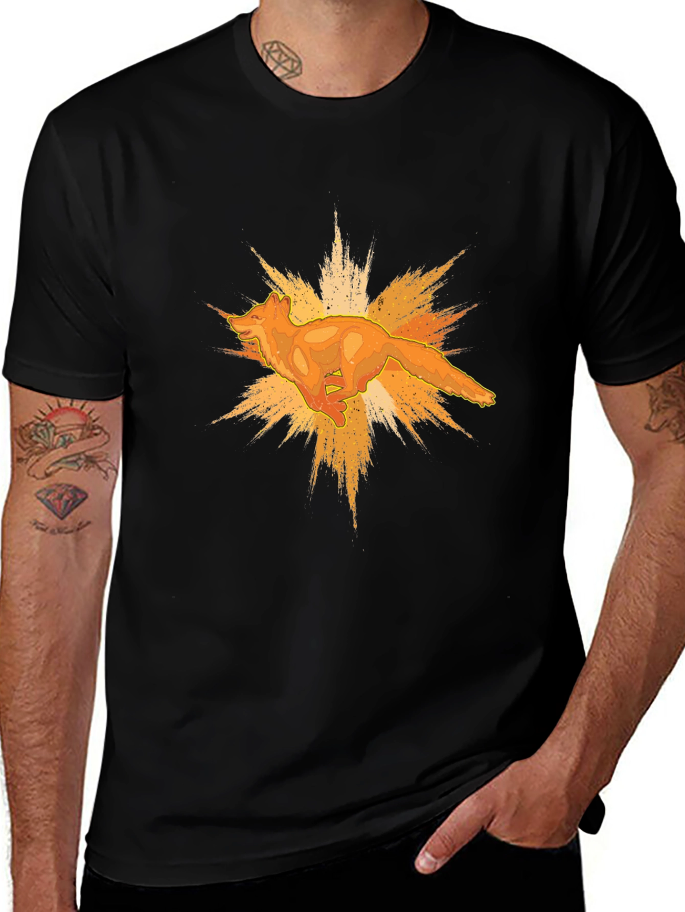 Bold Black T-Shirt with Abstract Fox Graphic