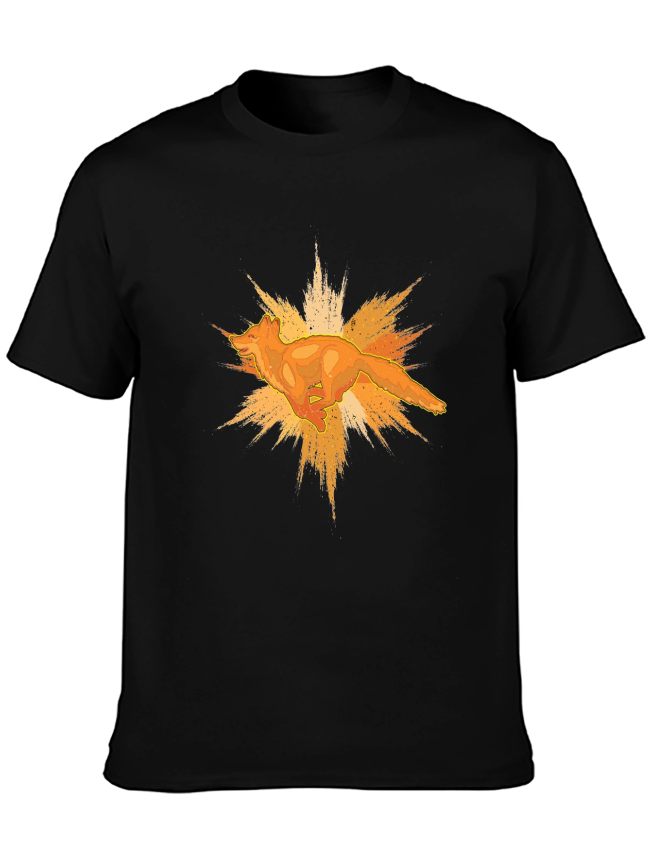 Bold Black T-Shirt with Abstract Fox Graphic