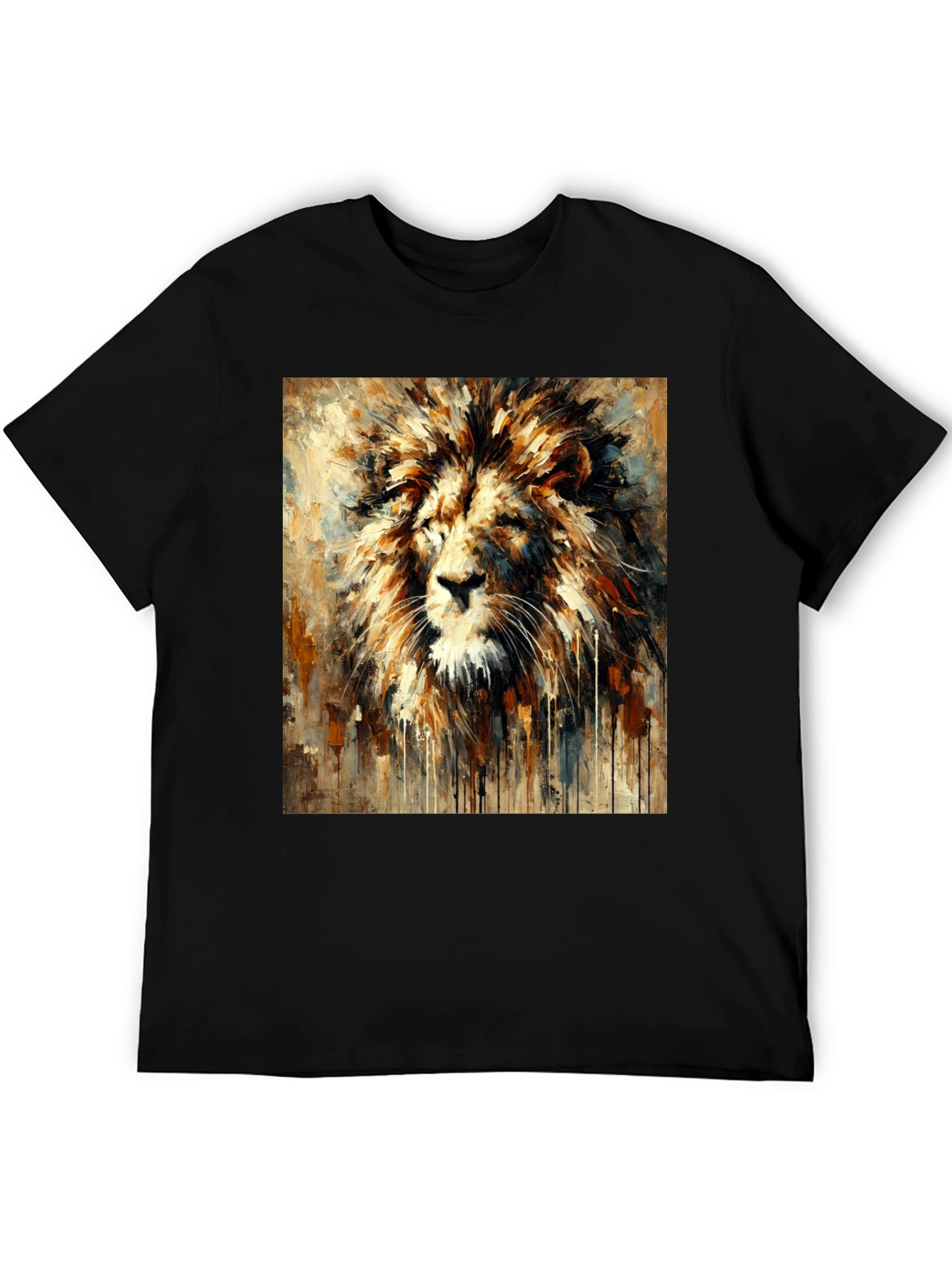 Lion Art Print Graphic Tee - Bold Black T-Shirt