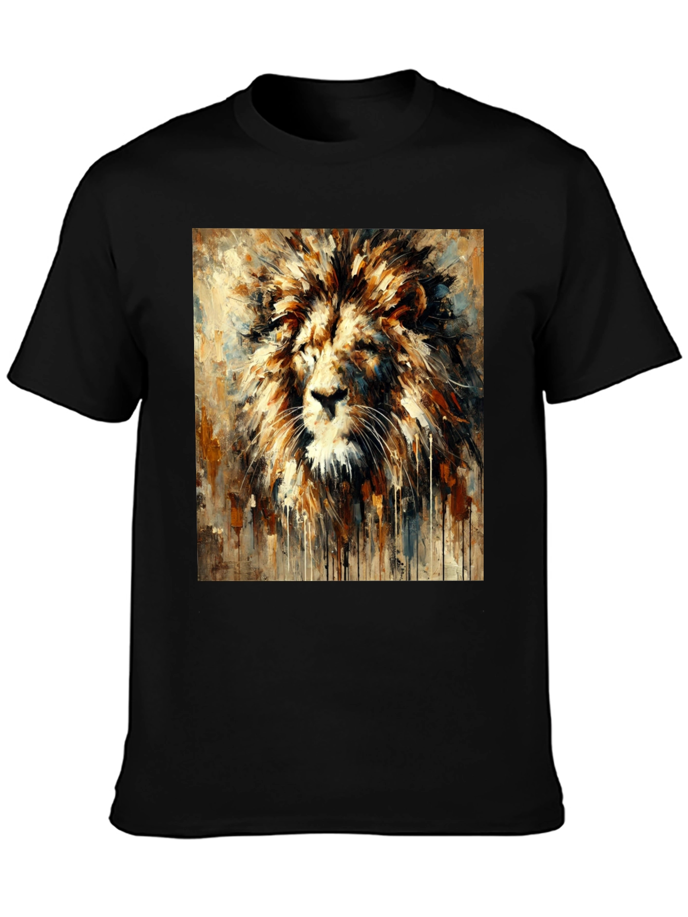 Lion Art Print Graphic Tee - Bold Black T-Shirt