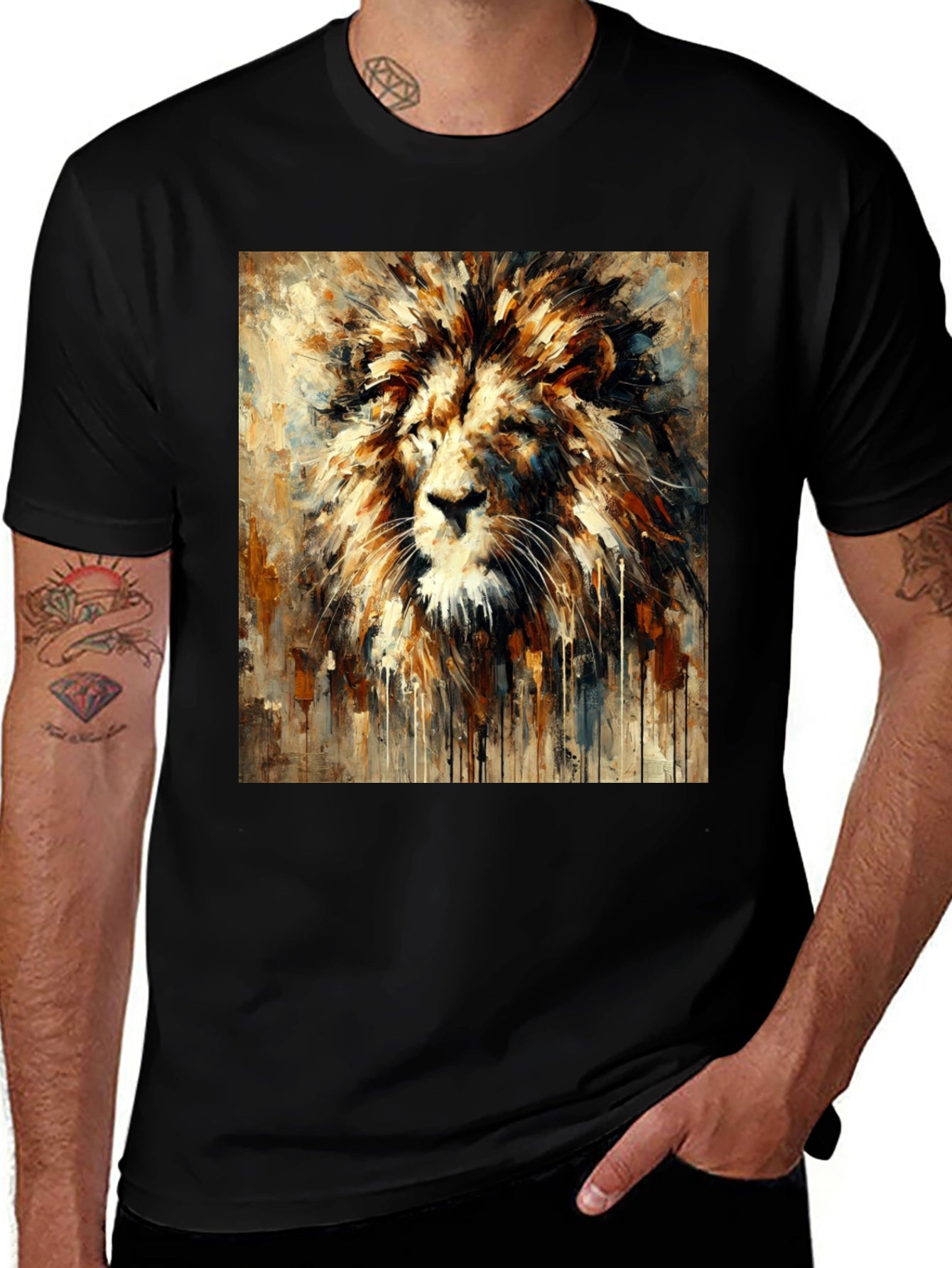 Lion Art Print Graphic Tee - Bold Black T-Shirt