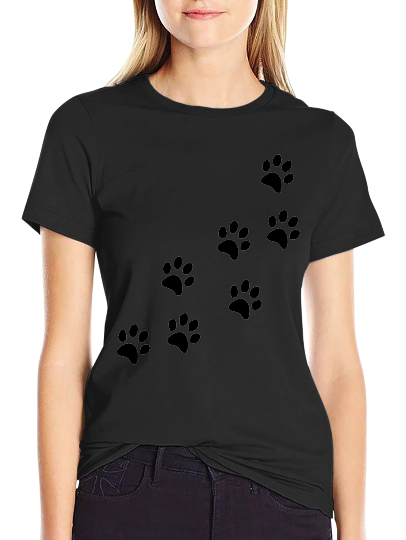 Mens Black Paw Print T-Shirt - Casual Style