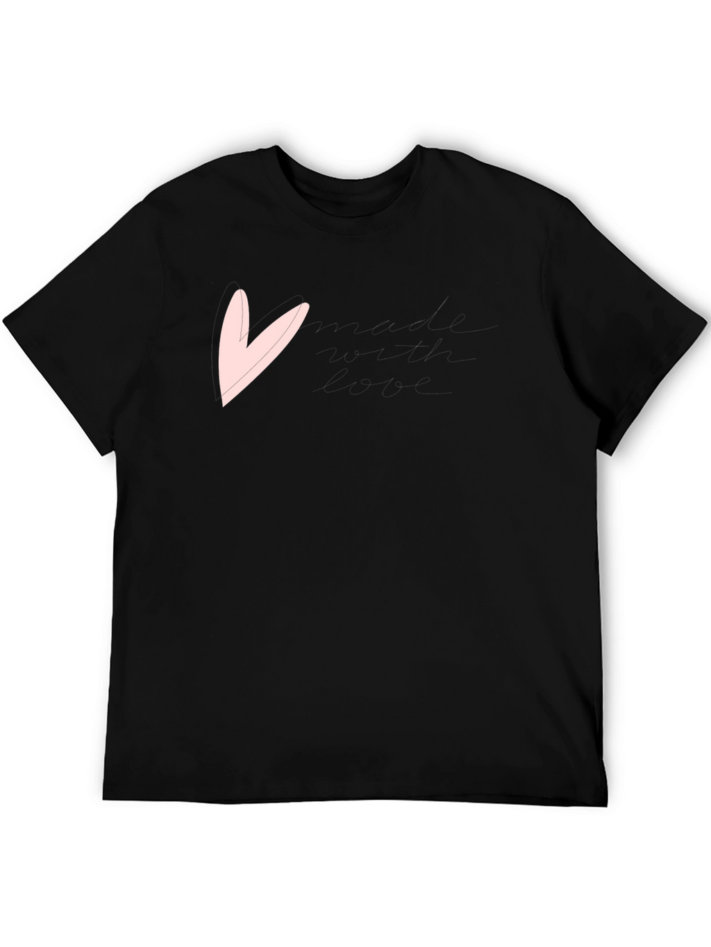 Mens Black T-Shirt with Pink Heart Graphic