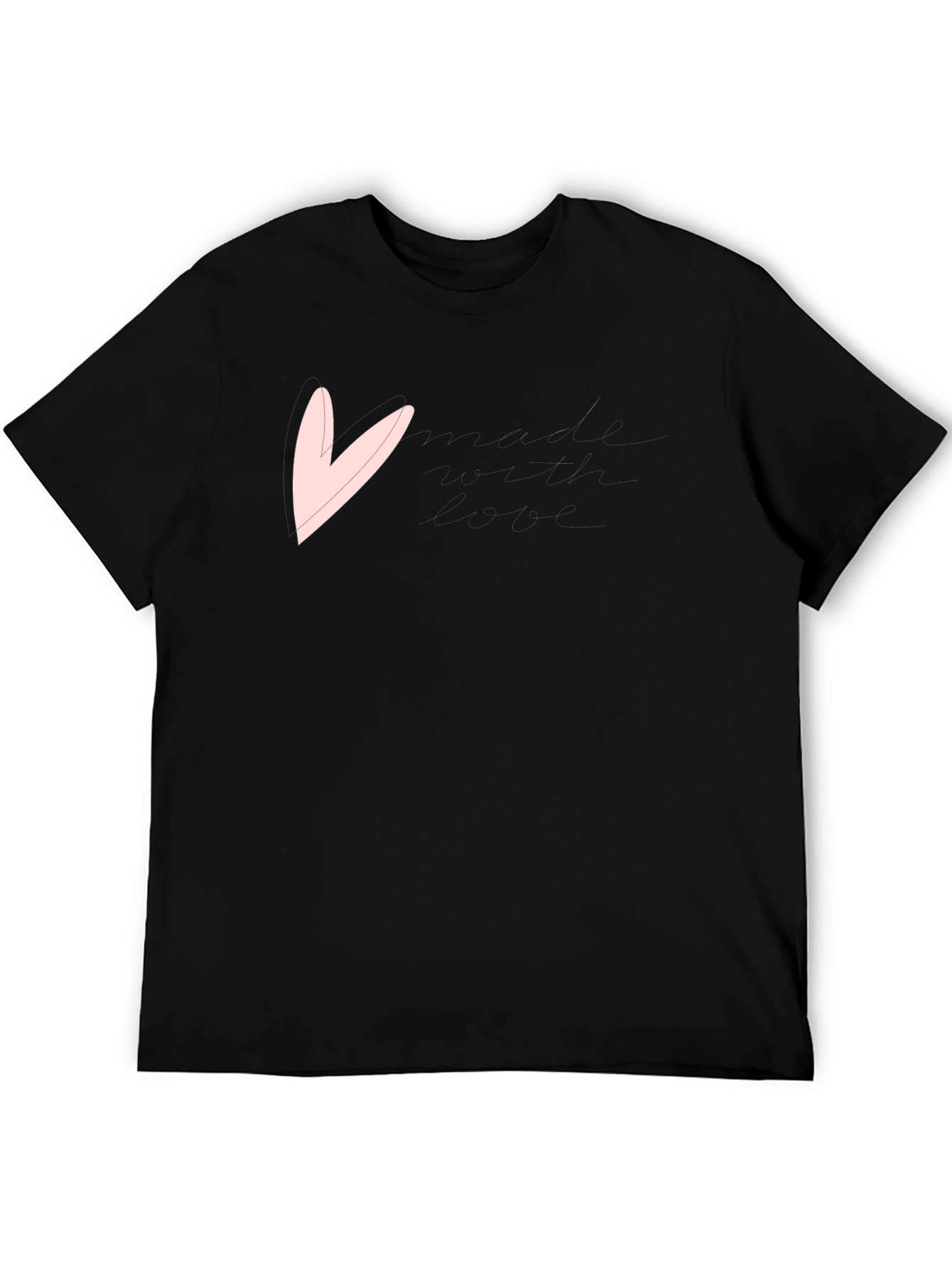 Mens Black T-Shirt with Pink Heart Graphic