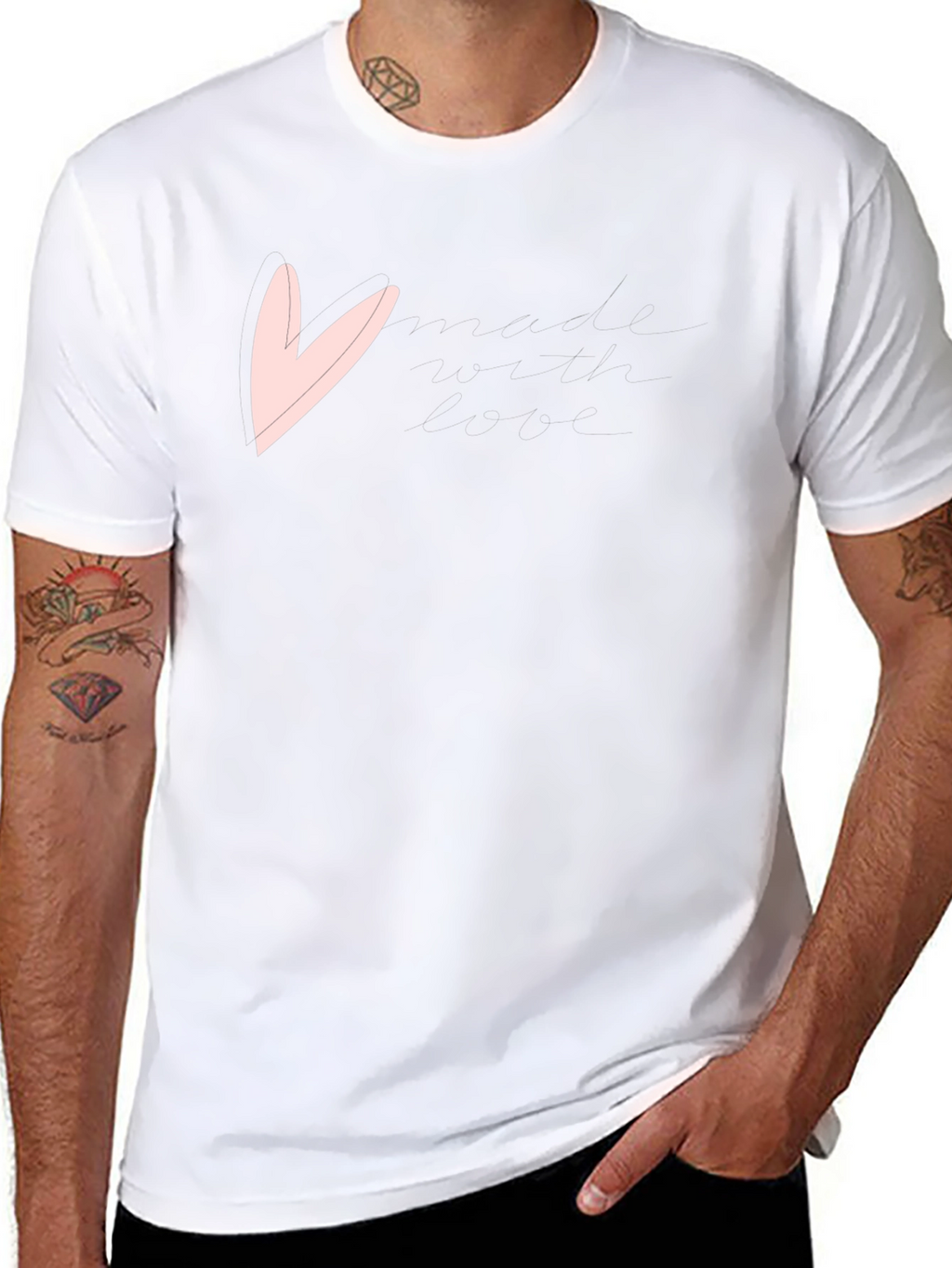 Mens Black T-Shirt with Pink Heart Graphic
