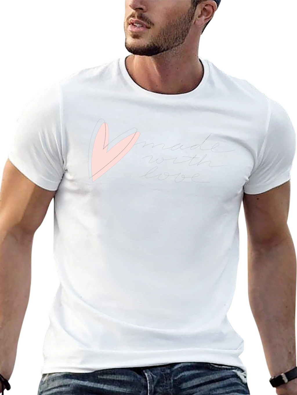Mens Black T-Shirt with Pink Heart Graphic