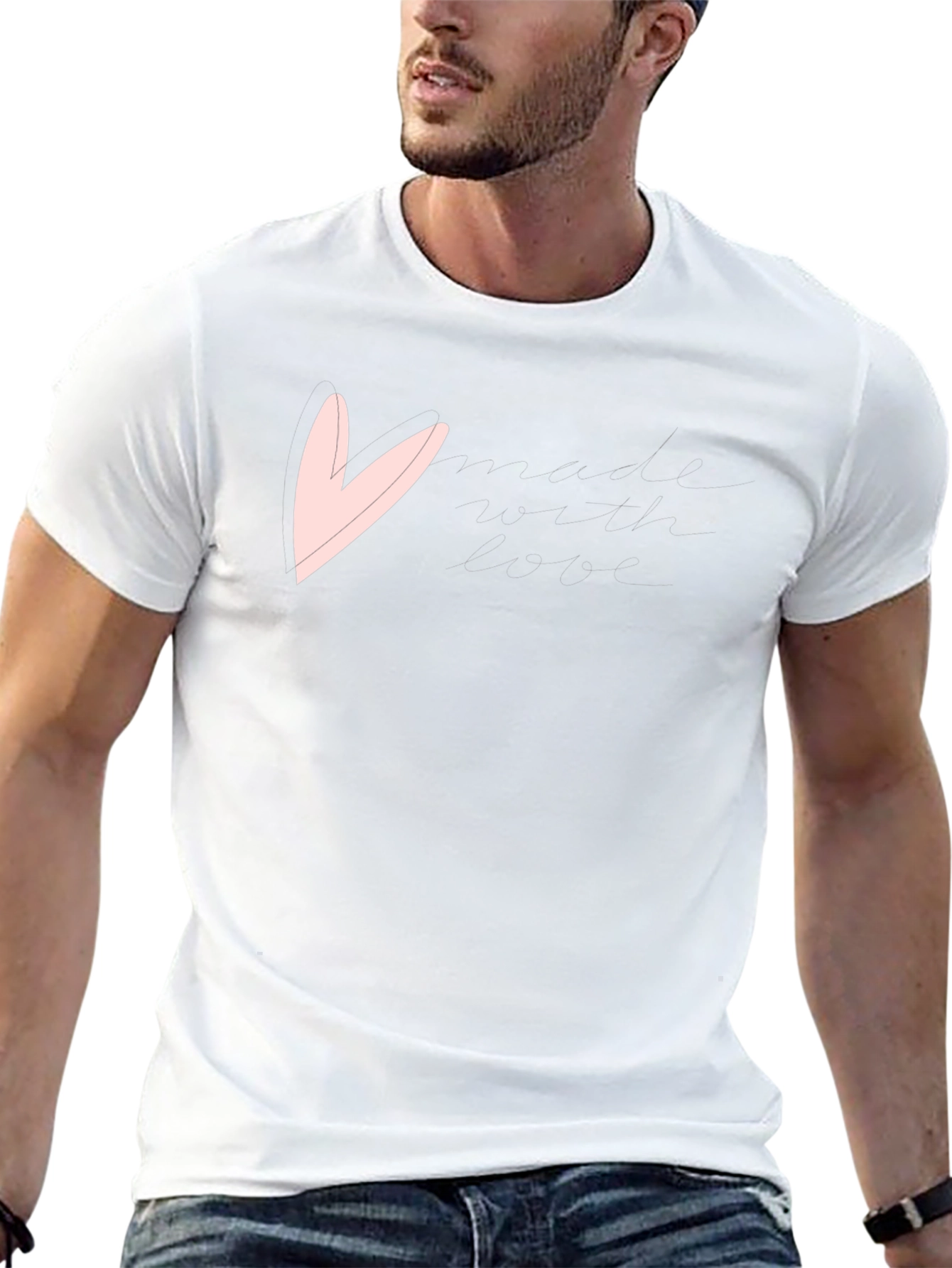 Mens Black T-Shirt with Pink Heart Graphic